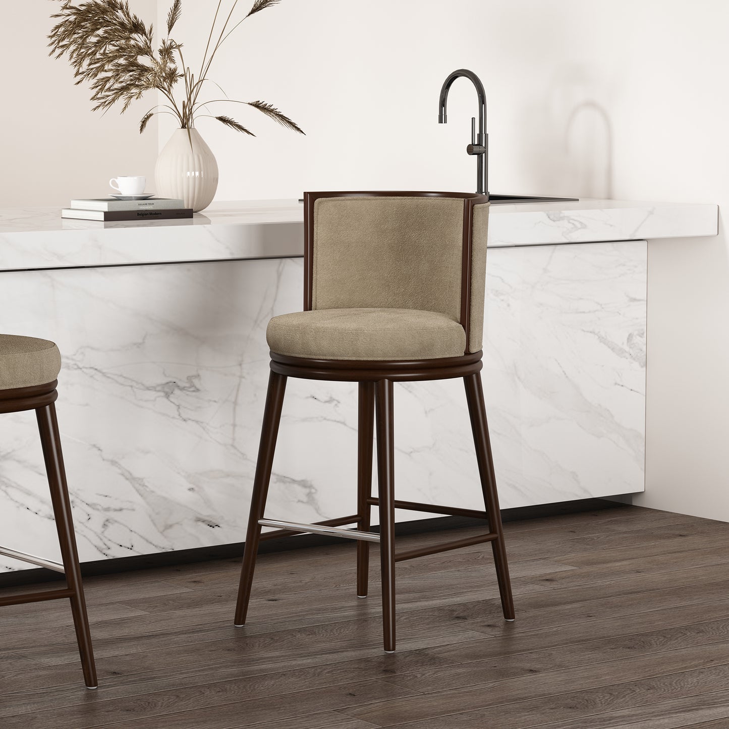Evalyn Modern Wood Upholstered Barstool in Natural BS024-NA