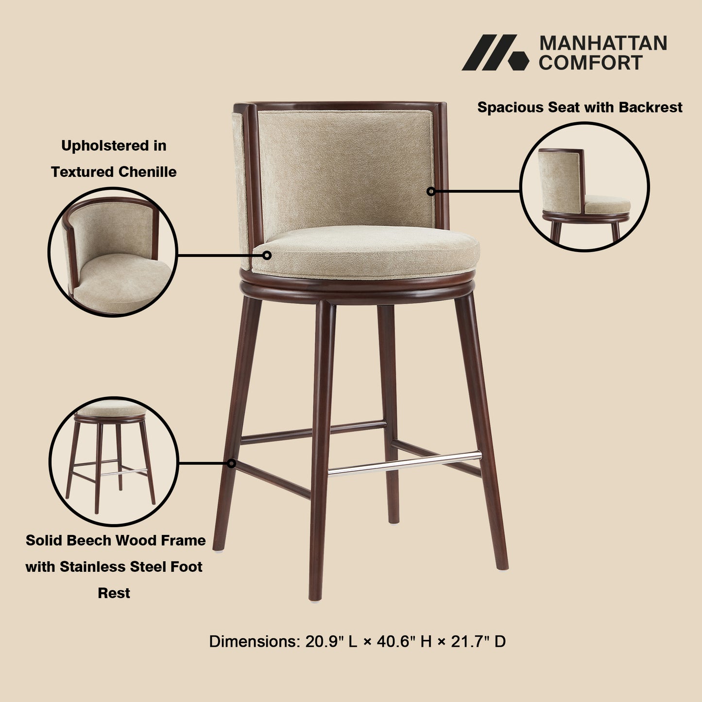 Evalyn Modern Wood Upholstered Barstool in Natural BS024-NA