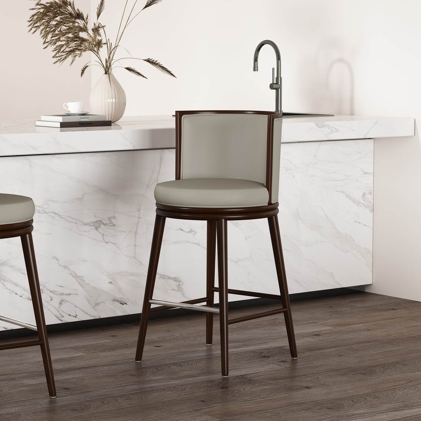 Evalyn Modern Wood Upholstered Barstool in Stone BS024-ST