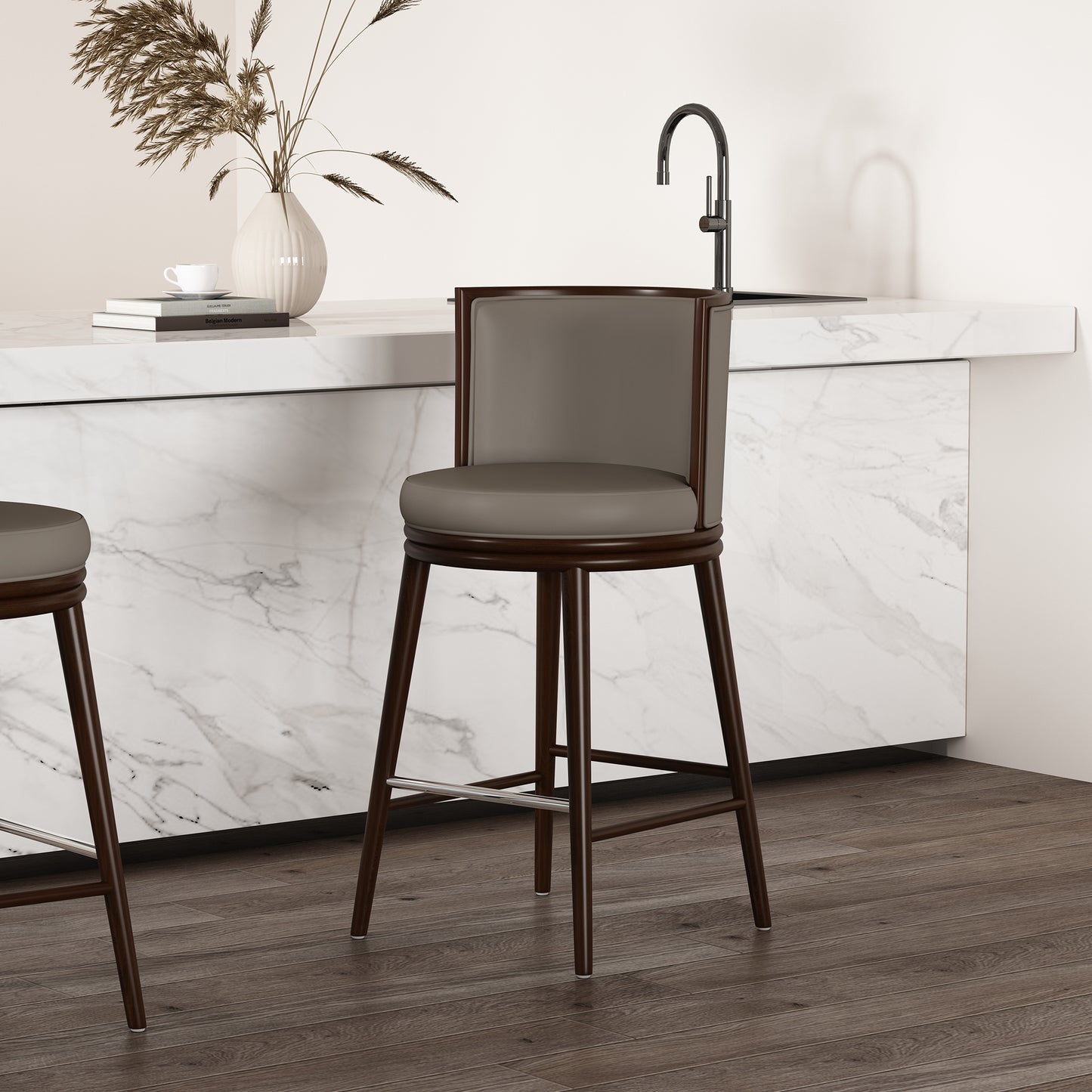 Evalyn Modern Wood Upholstered Barstool in Taupe BS024-TP
