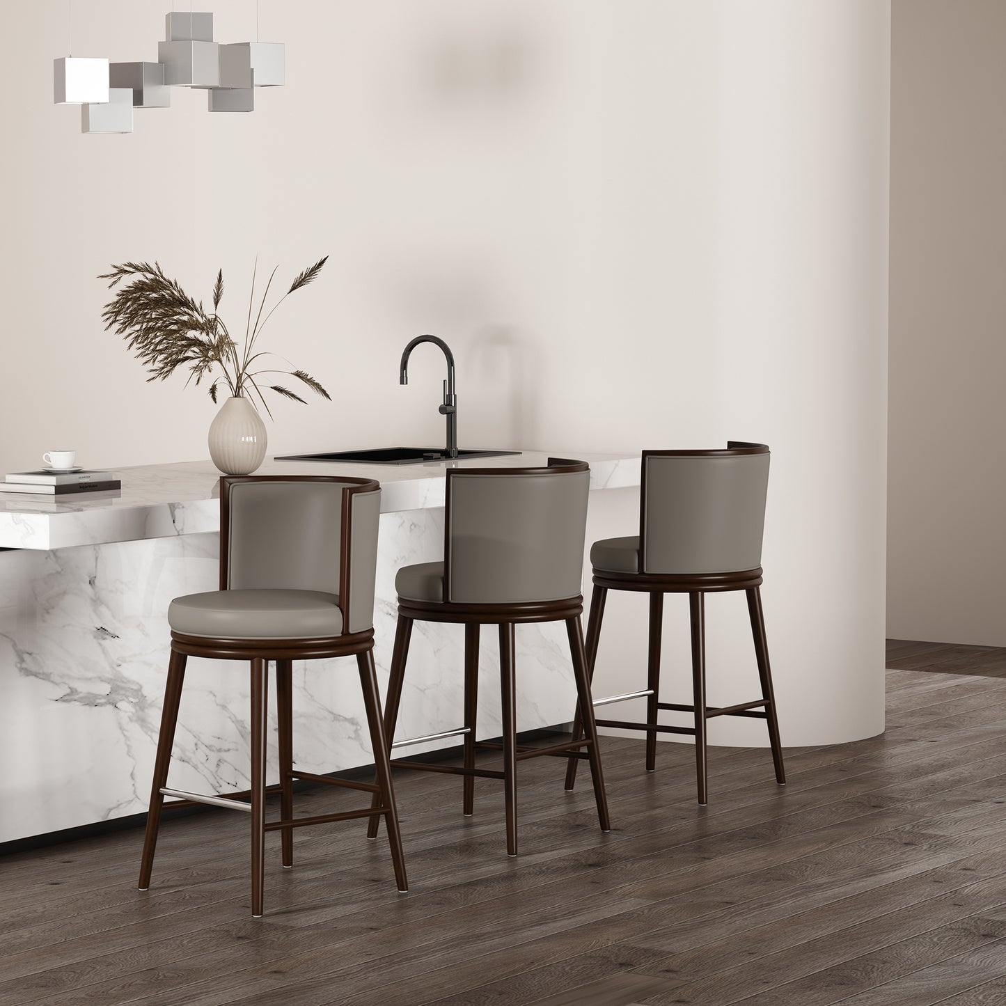 Evalyn Modern Wood Upholstered Barstool in Taupe BS024-TP