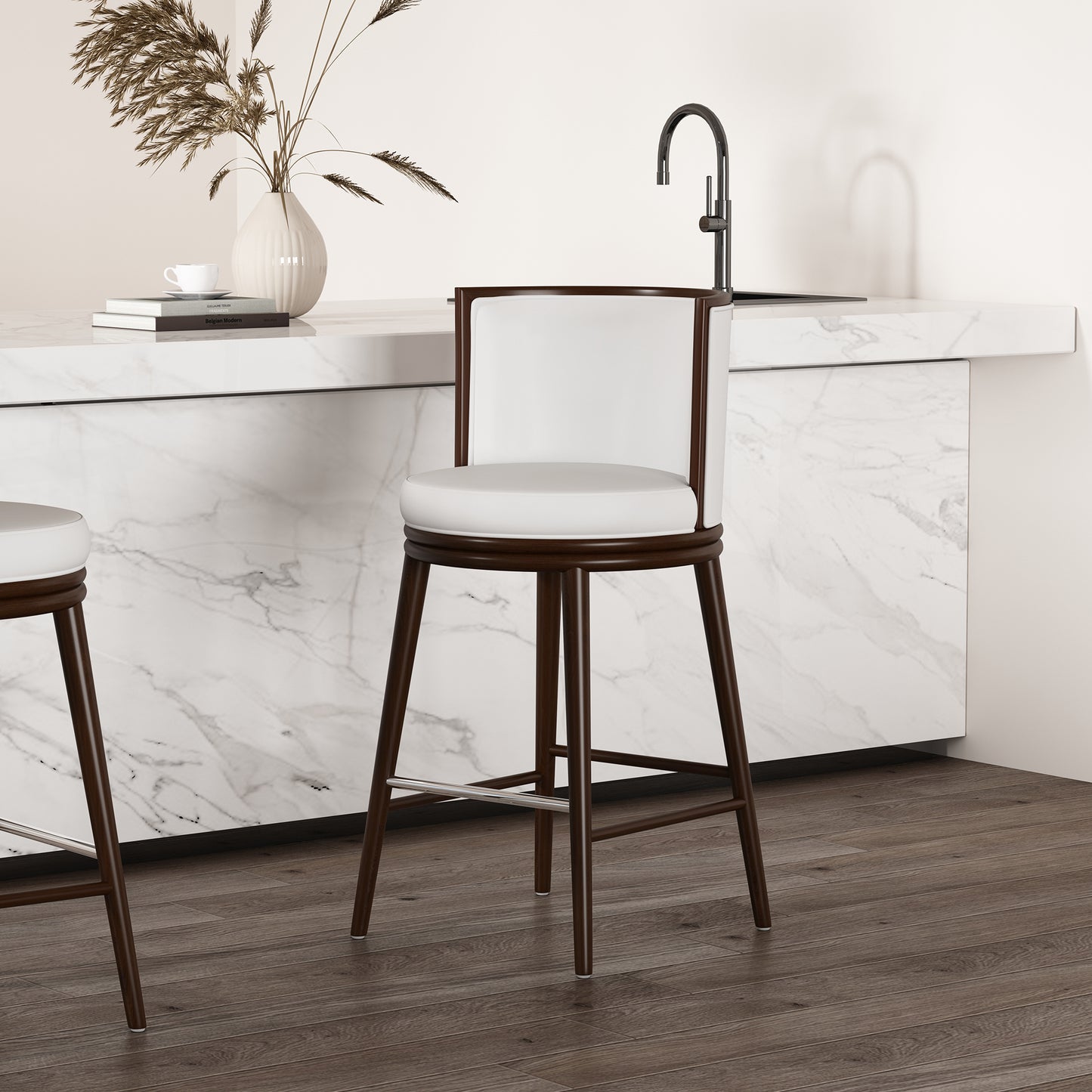 Evalyn Modern Wood Upholstered Barstool in White BS024-WH