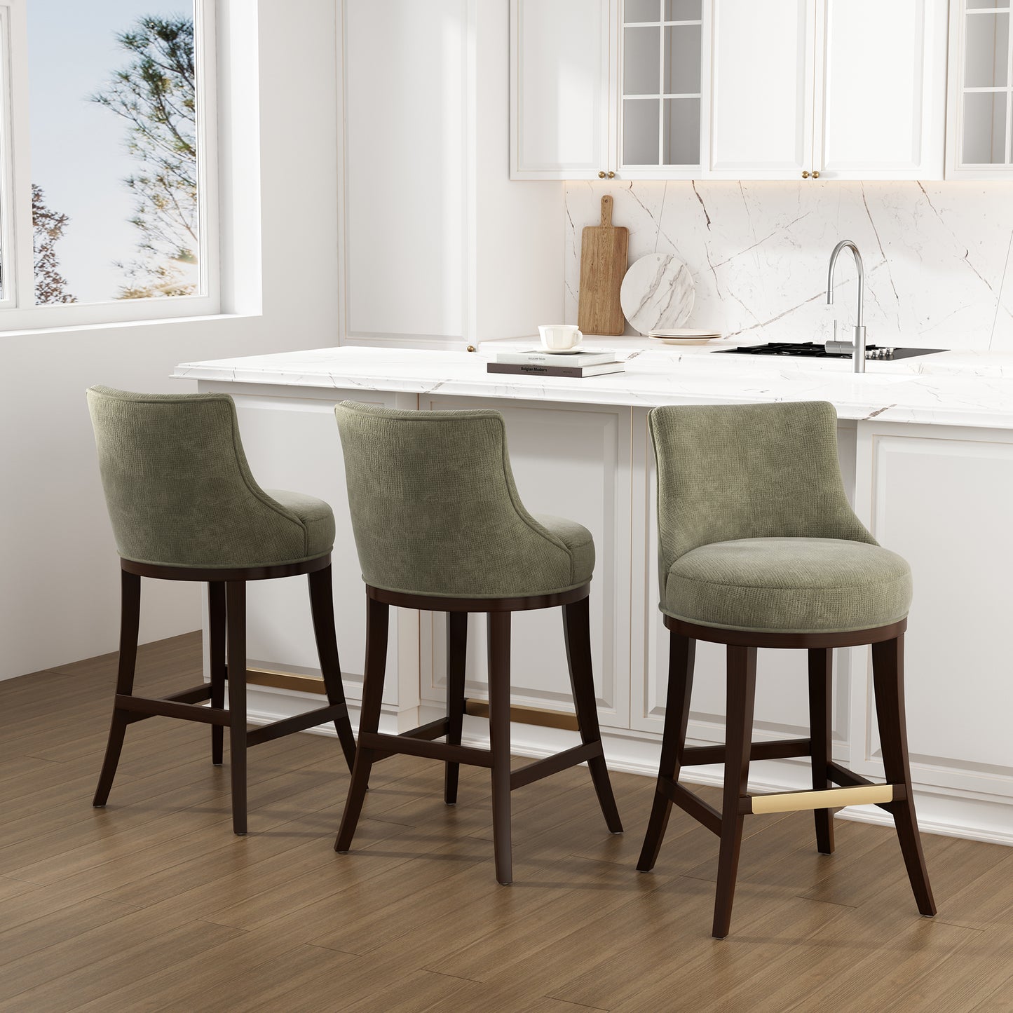 Lucia Modern Wood Upholstered Chenille Barstool in Leaf Green BS025-GR