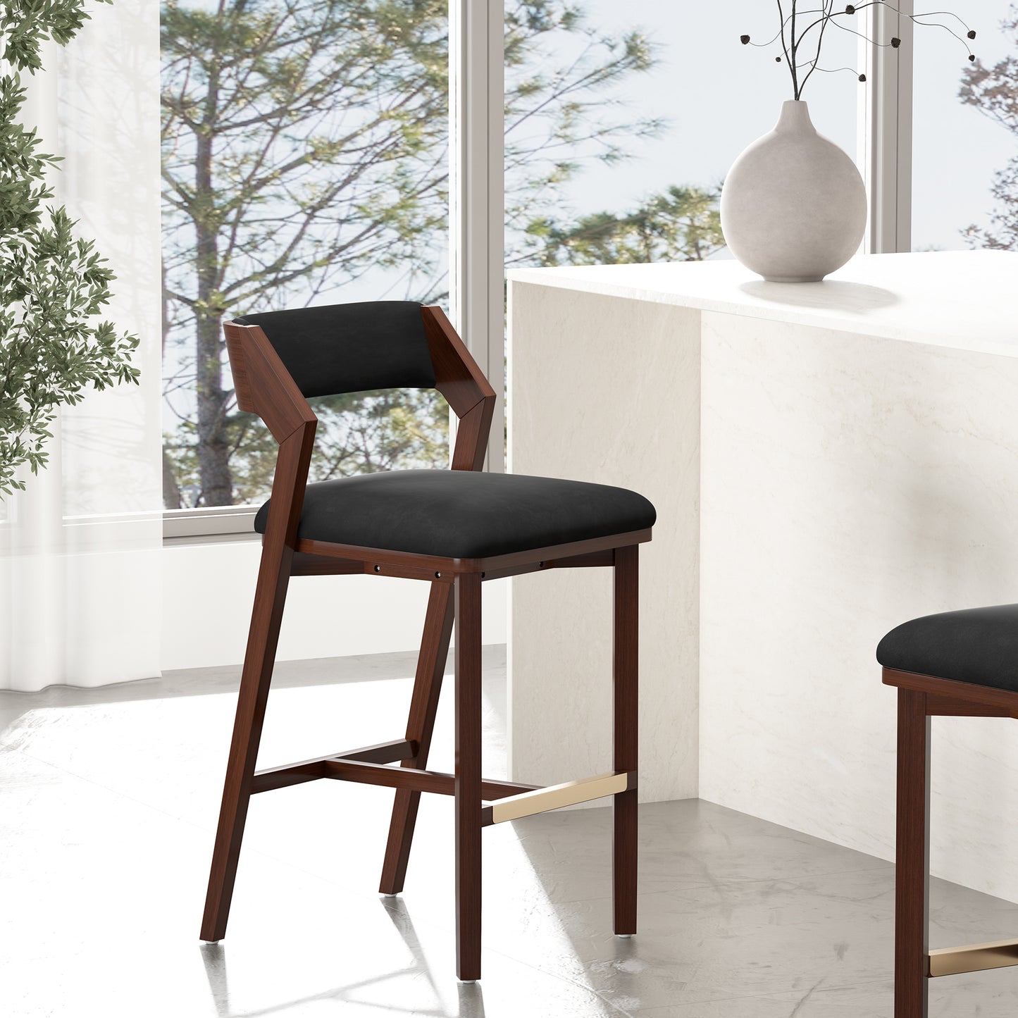 Patricia Modern Wood Upholstered Barstool in Black BS026-BK