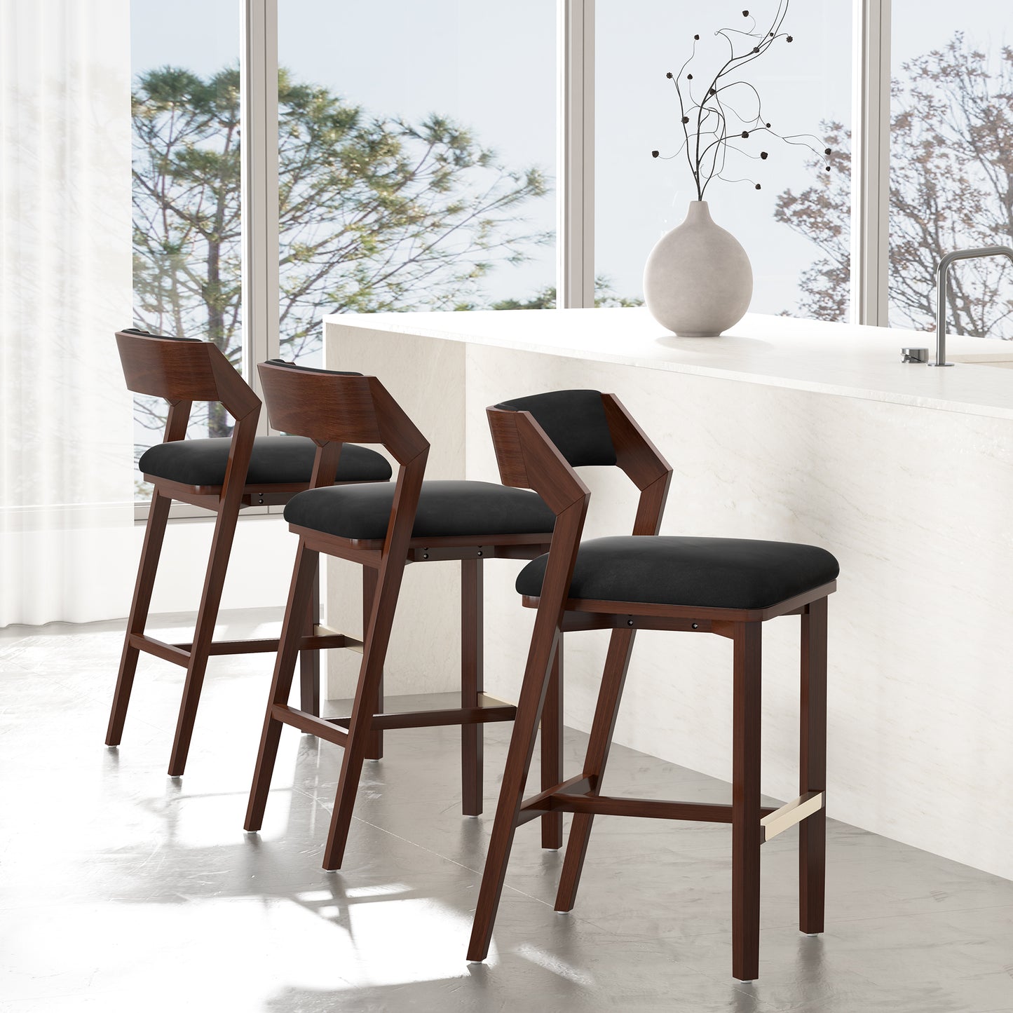 Patricia Modern Wood Upholstered Barstool in Black BS026-BK