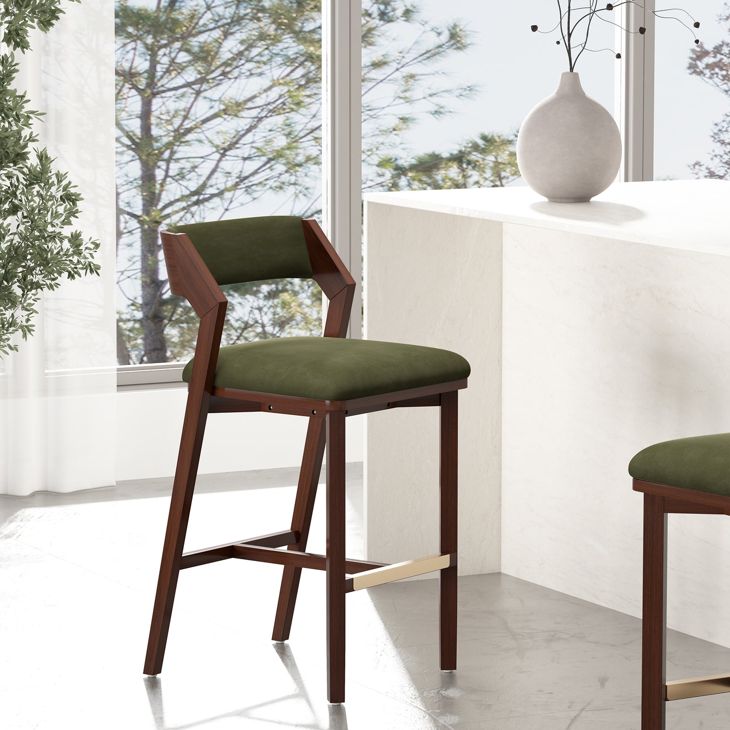 Patricia Modern Wood Upholstered Barstool in Turtle Green BS026-GR