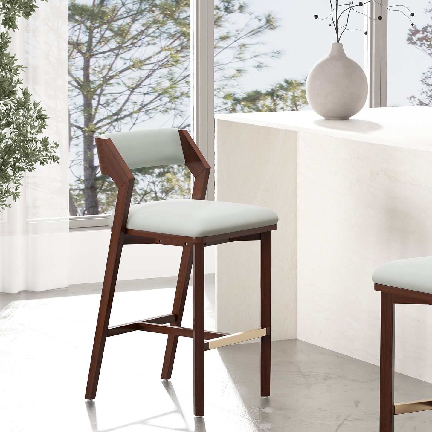 Patricia Modern Wood Upholstered Barstool in White Glacier BS026-WH