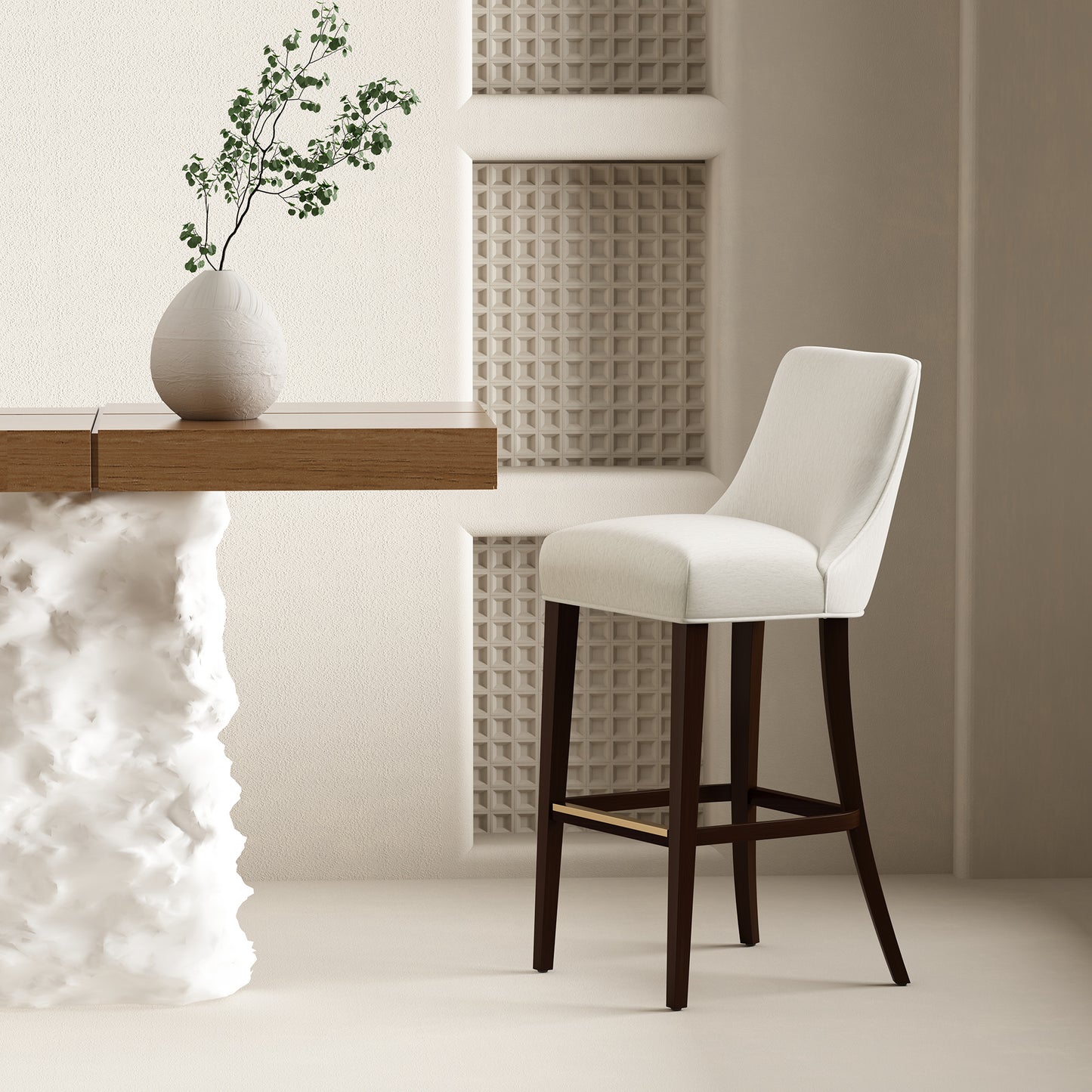 Beever Modern Wood Upholstered Chenille Barstool in Cream BS027-CR
