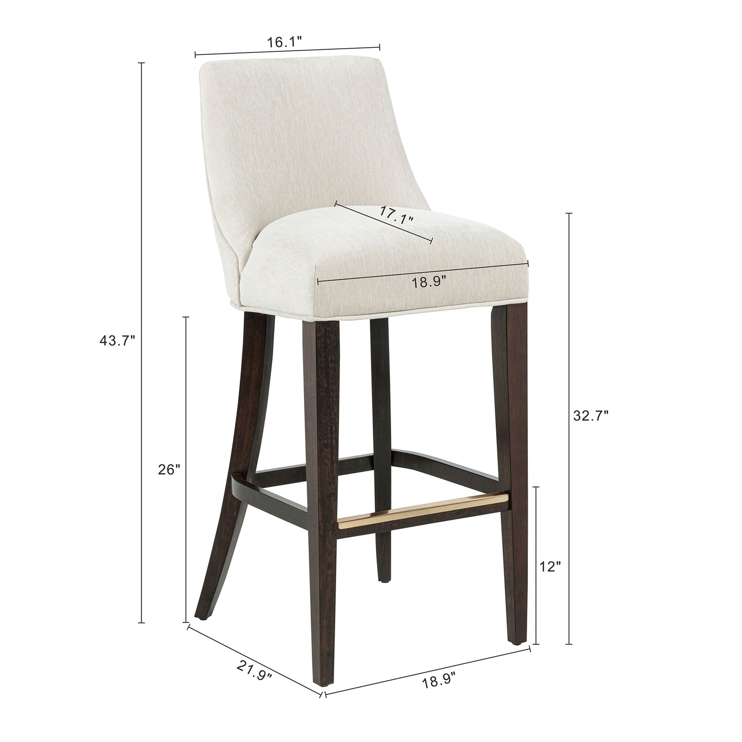 Beever Modern Wood Upholstered Chenille Barstool in Cream BS027-CR