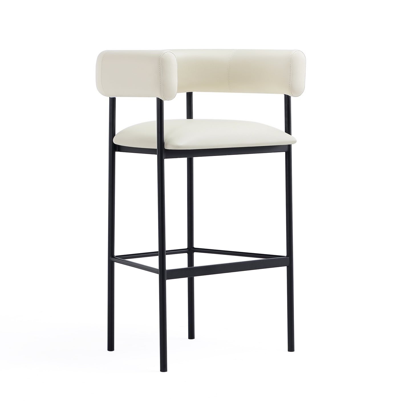 Onda Contemporary Metal Upholstered Vegan Leather Barstool in Ivory BS1638-1