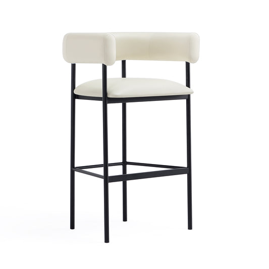 Onda Contemporary Metal Upholstered Vegan Leather Barstool in Ivory BS1638-1