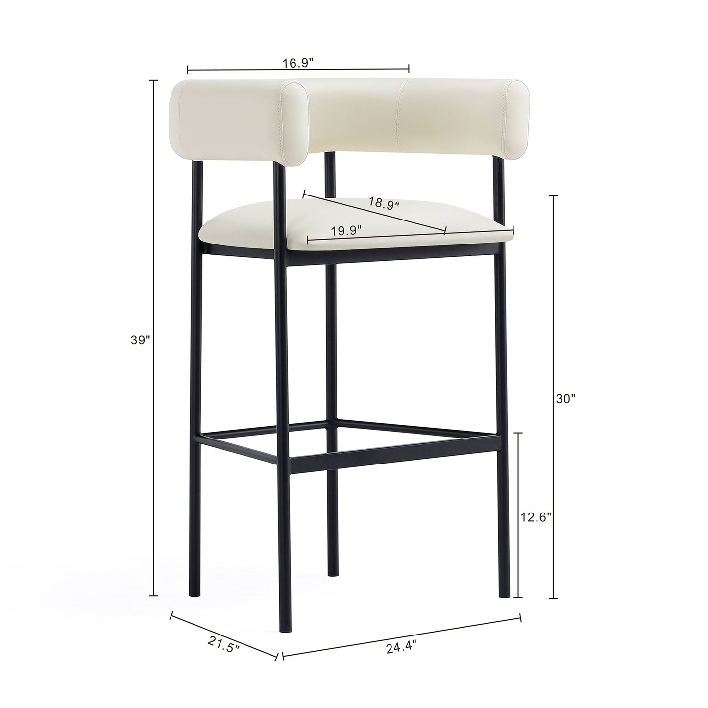 Onda Contemporary Metal Upholstered Vegan Leather Barstool in Ivory BS1638-1