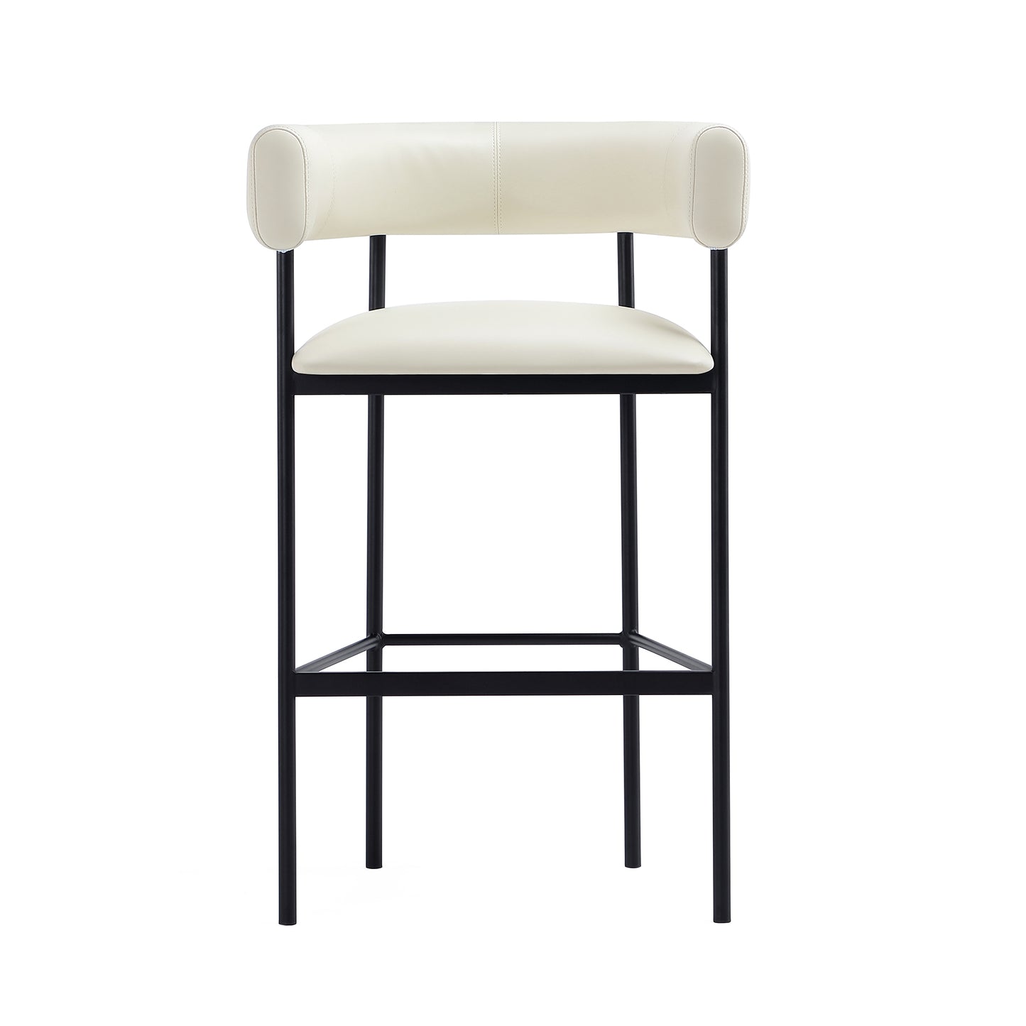 Onda Contemporary Metal Upholstered Vegan Leather Barstool in Ivory BS1638-1