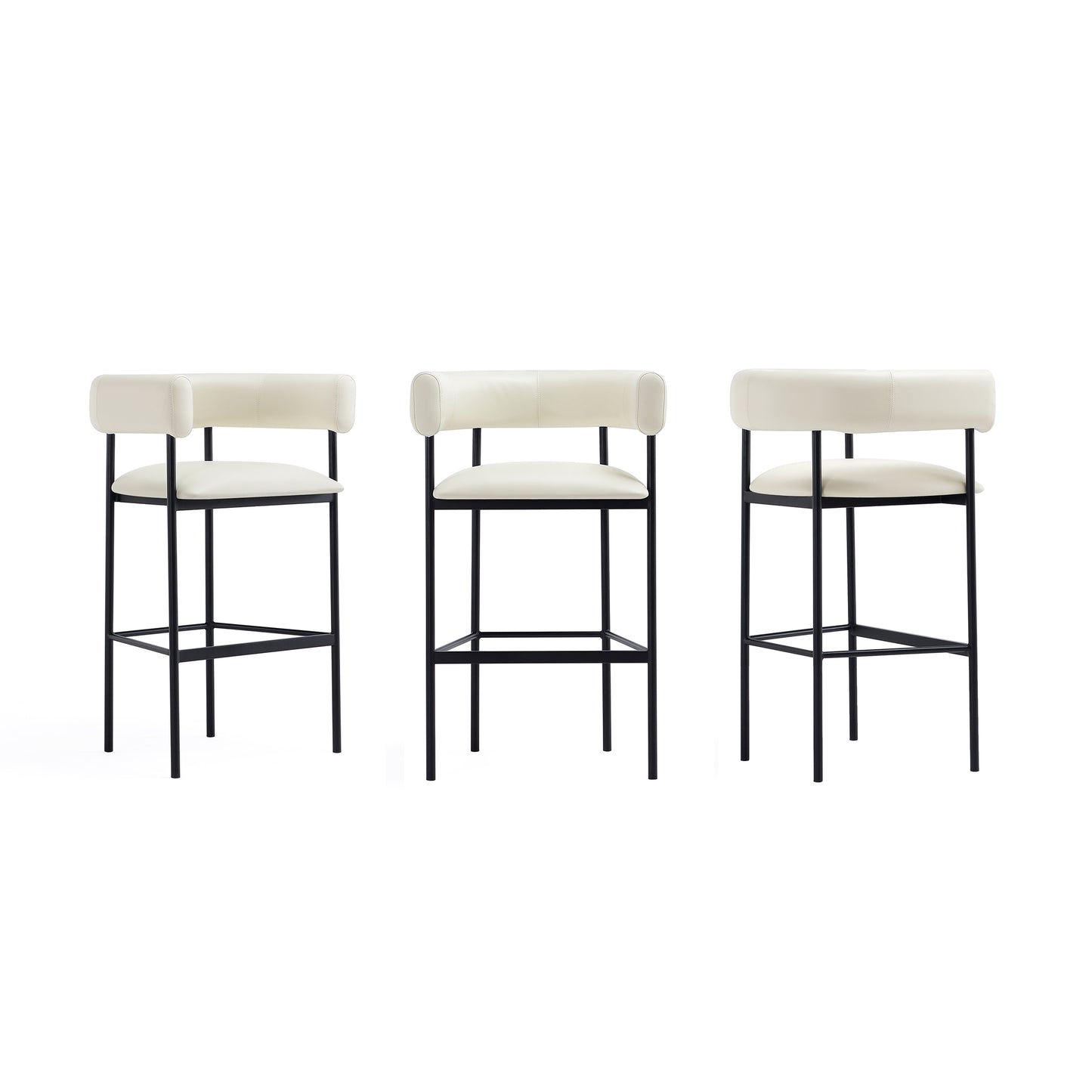 Onda Contemporary Metal Upholstered Vegan Leather Barstool in Ivory BS1638-1