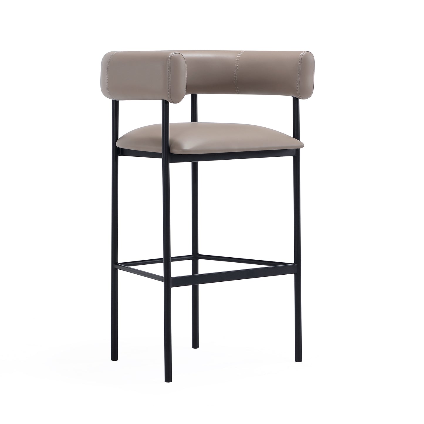 Onda Contemporary Metal Upholstered Vegan Leather Barstool in Taupe BS1638-2