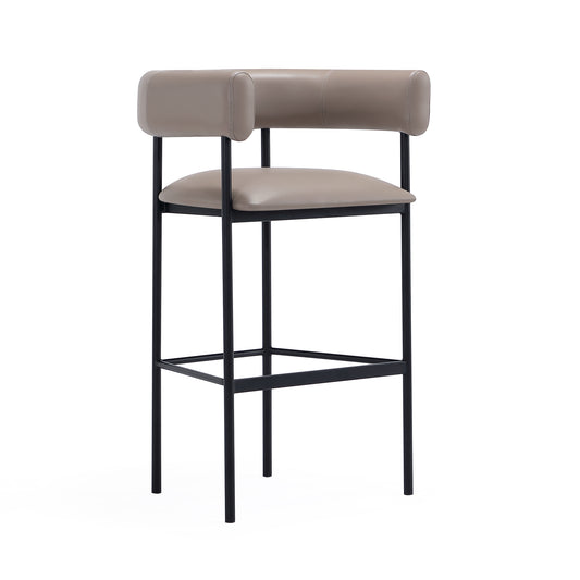 Onda Contemporary Metal Upholstered Vegan Leather Barstool in Taupe BS1638-2