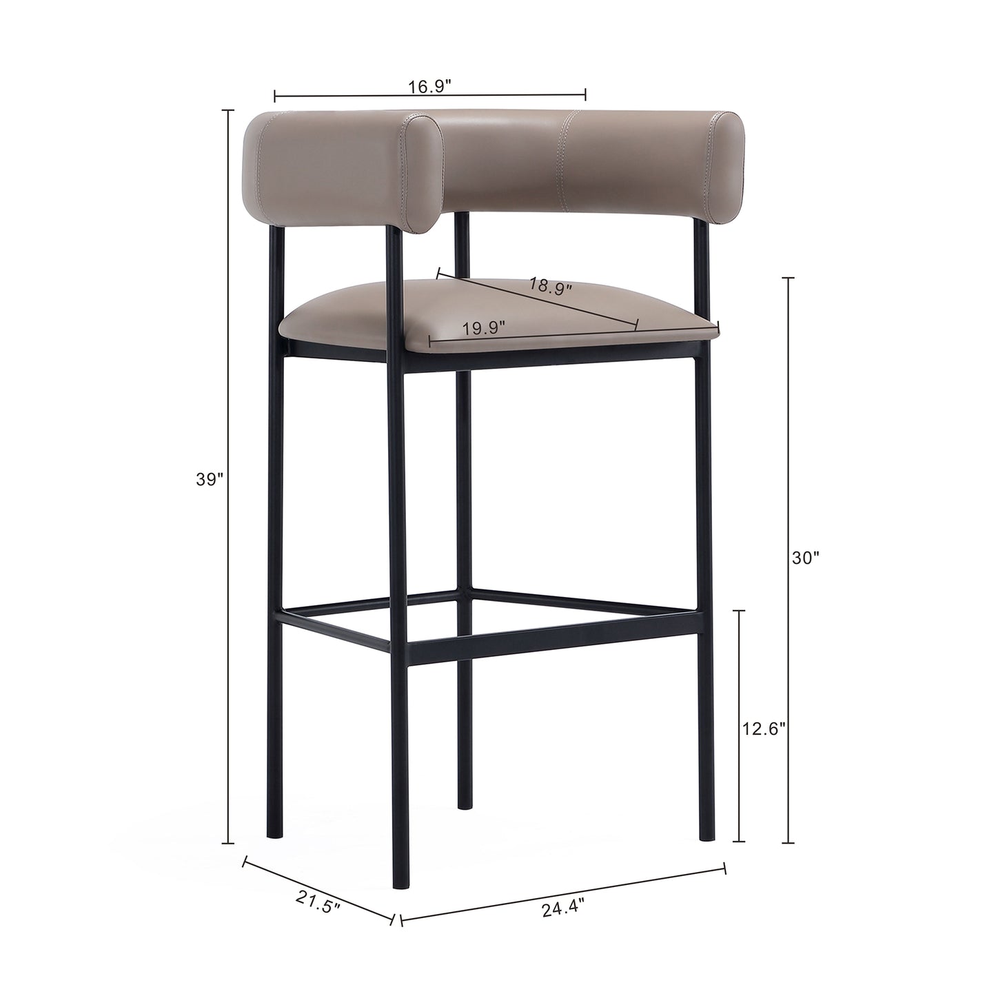 Onda Contemporary Metal Upholstered Vegan Leather Barstool in Taupe BS1638-2