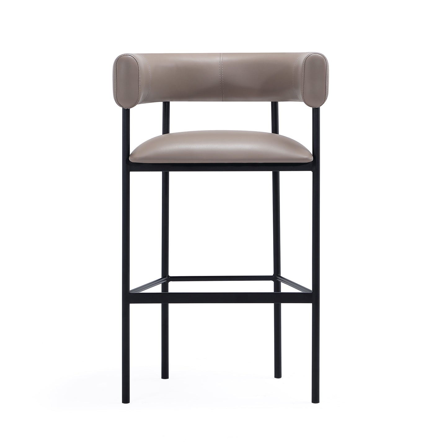 Onda Contemporary Metal Upholstered Vegan Leather Barstool in Taupe BS1638-2