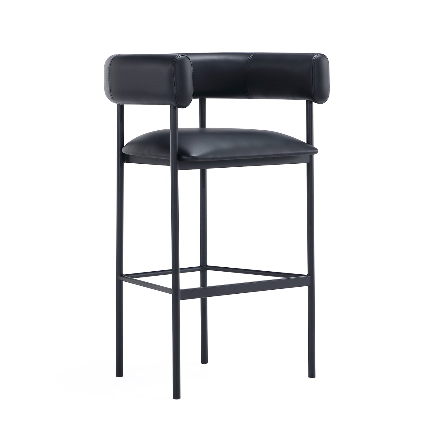 Onda Contemporary Metal Upholstered Vegan Leather Barstool in Black BS1638-3