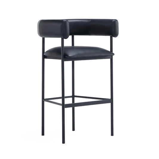 Onda Contemporary Metal Upholstered Vegan Leather Barstool in Black BS1638-3