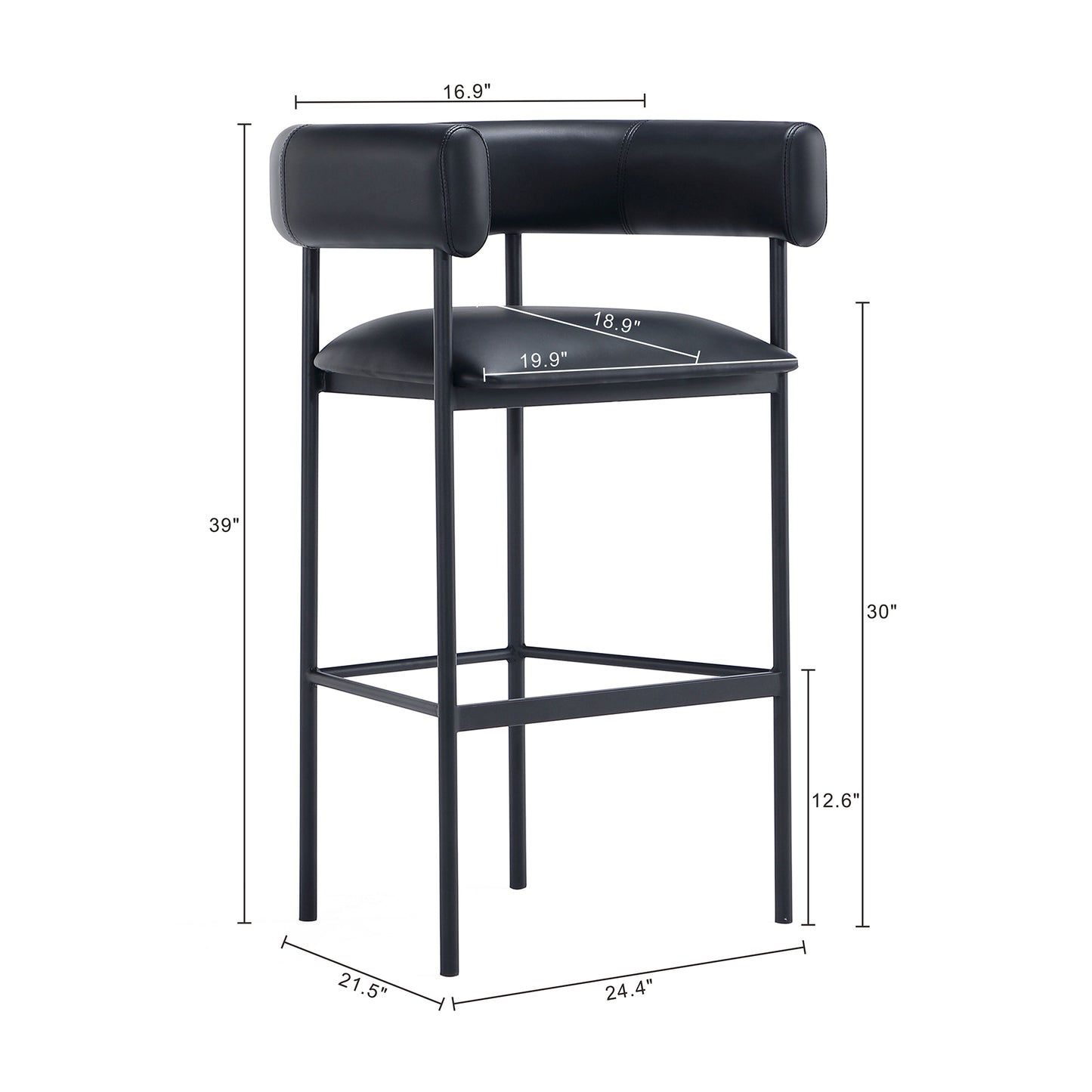 Onda Contemporary Metal Upholstered Vegan Leather Barstool in Black BS1638-3