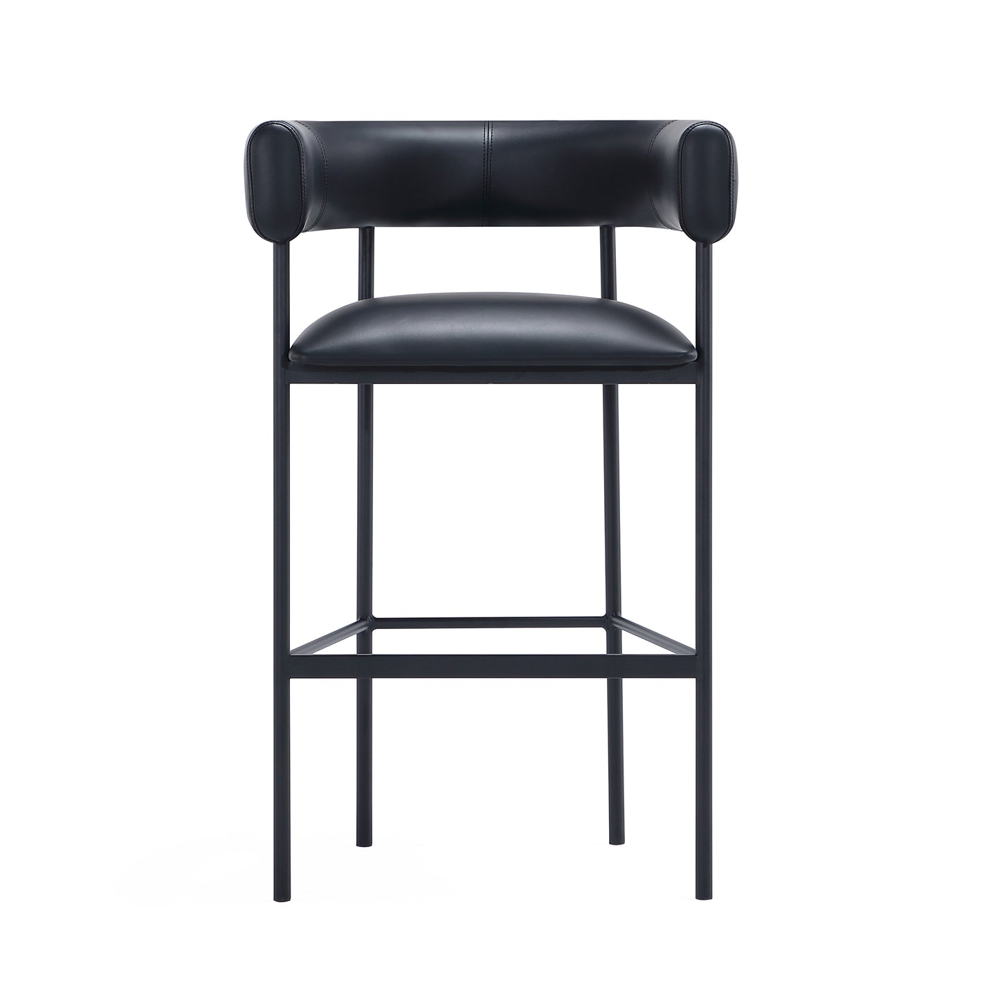 Onda Contemporary Metal Upholstered Vegan Leather Barstool in Black BS1638-3