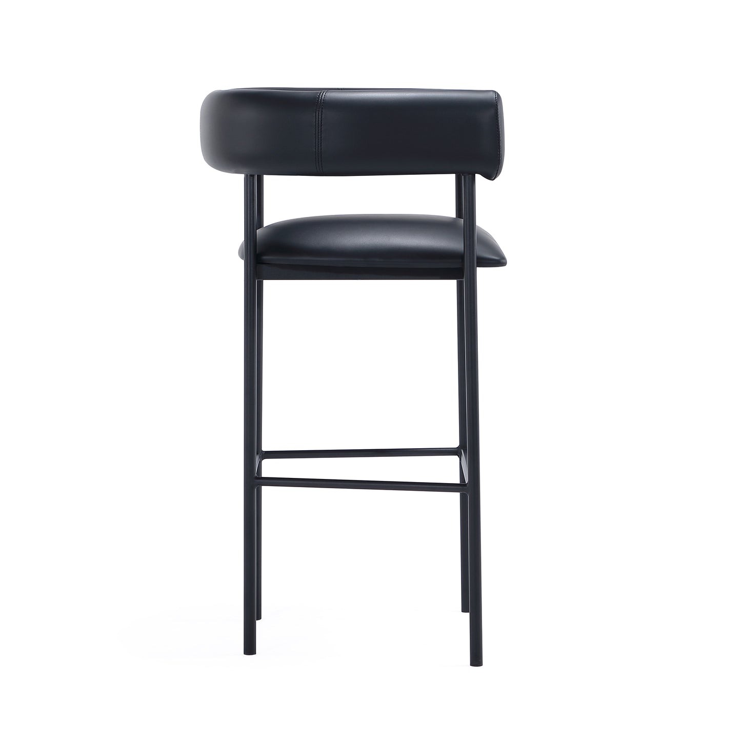 Onda Contemporary Metal Upholstered Vegan Leather Barstool in Black BS1638-3
