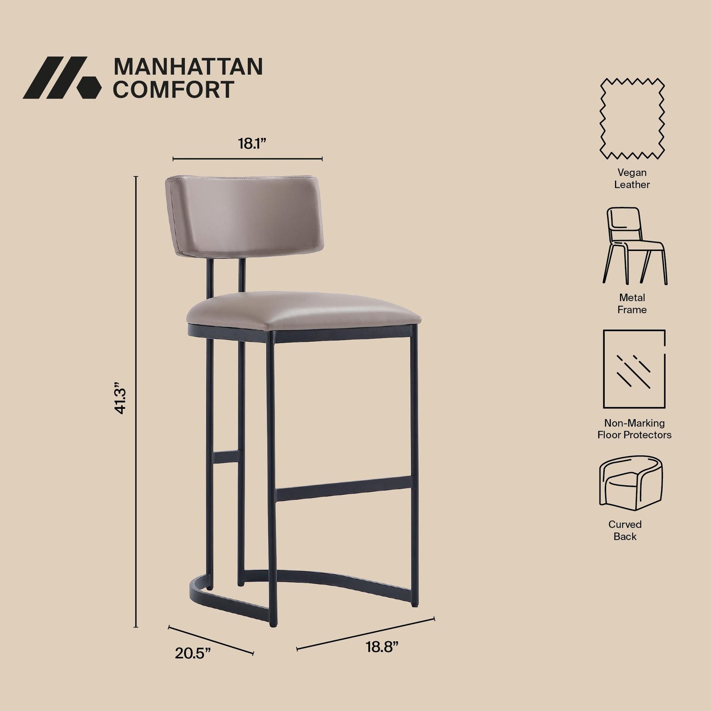 Juno Contemporary Modern Metal Barstool in Taupe BS1641-2