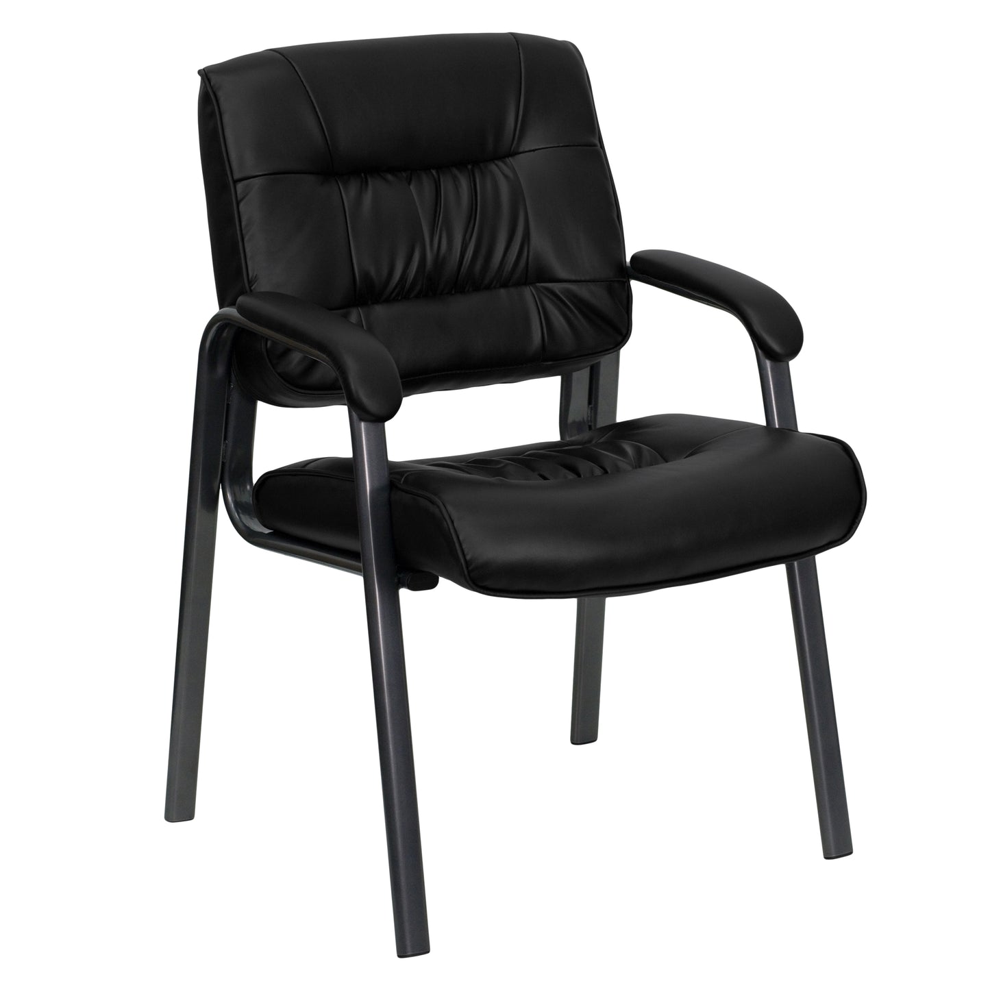 Haeger Black LeatherSoft Executive Side Reception Chair with Titanium Gray Powder Coated Frame Black LeatherSoft/Titanium Gray Frame