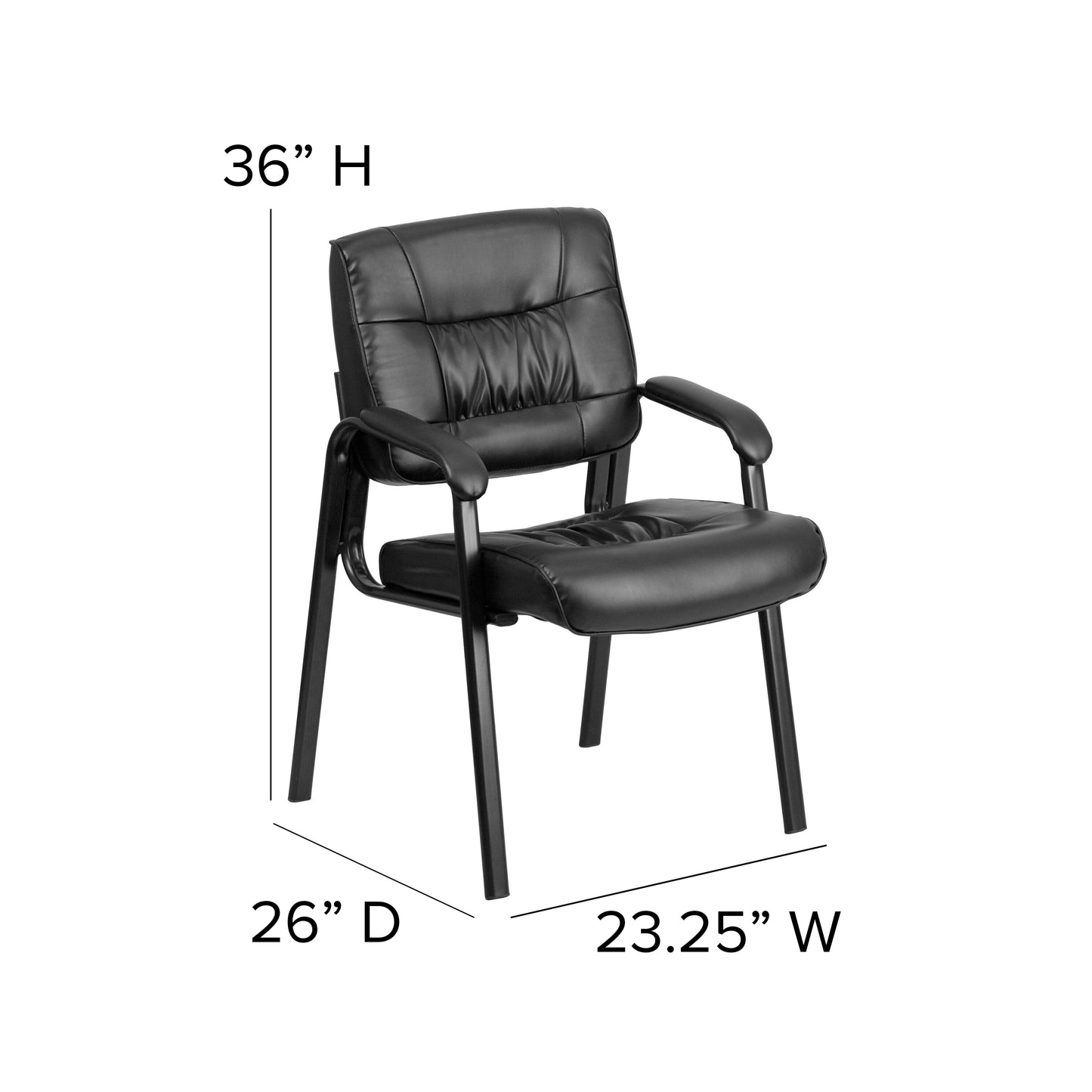 Haeger Black LeatherSoft Executive Side Reception Chair with Titanium Gray Powder Coated Frame Black LeatherSoft/Titanium Gray Frame