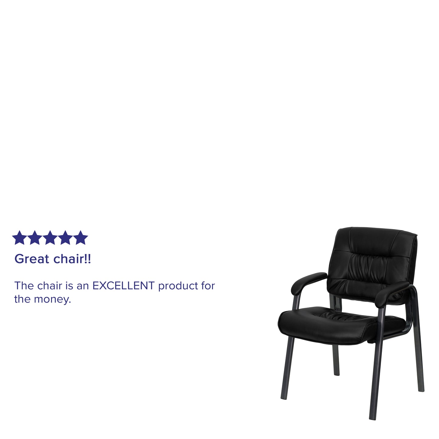 Haeger Black LeatherSoft Executive Side Reception Chair with Titanium Gray Powder Coated Frame Black LeatherSoft/Titanium Gray Frame