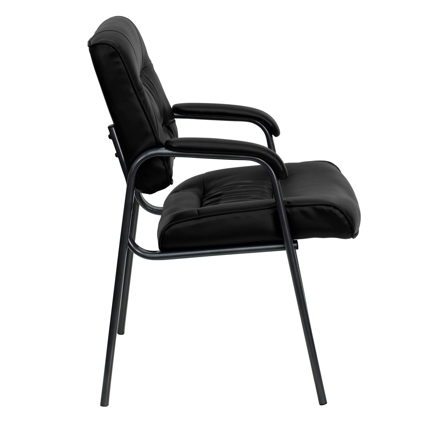 Haeger Black LeatherSoft Executive Side Reception Chair with Titanium Gray Powder Coated Frame Black LeatherSoft/Titanium Gray Frame