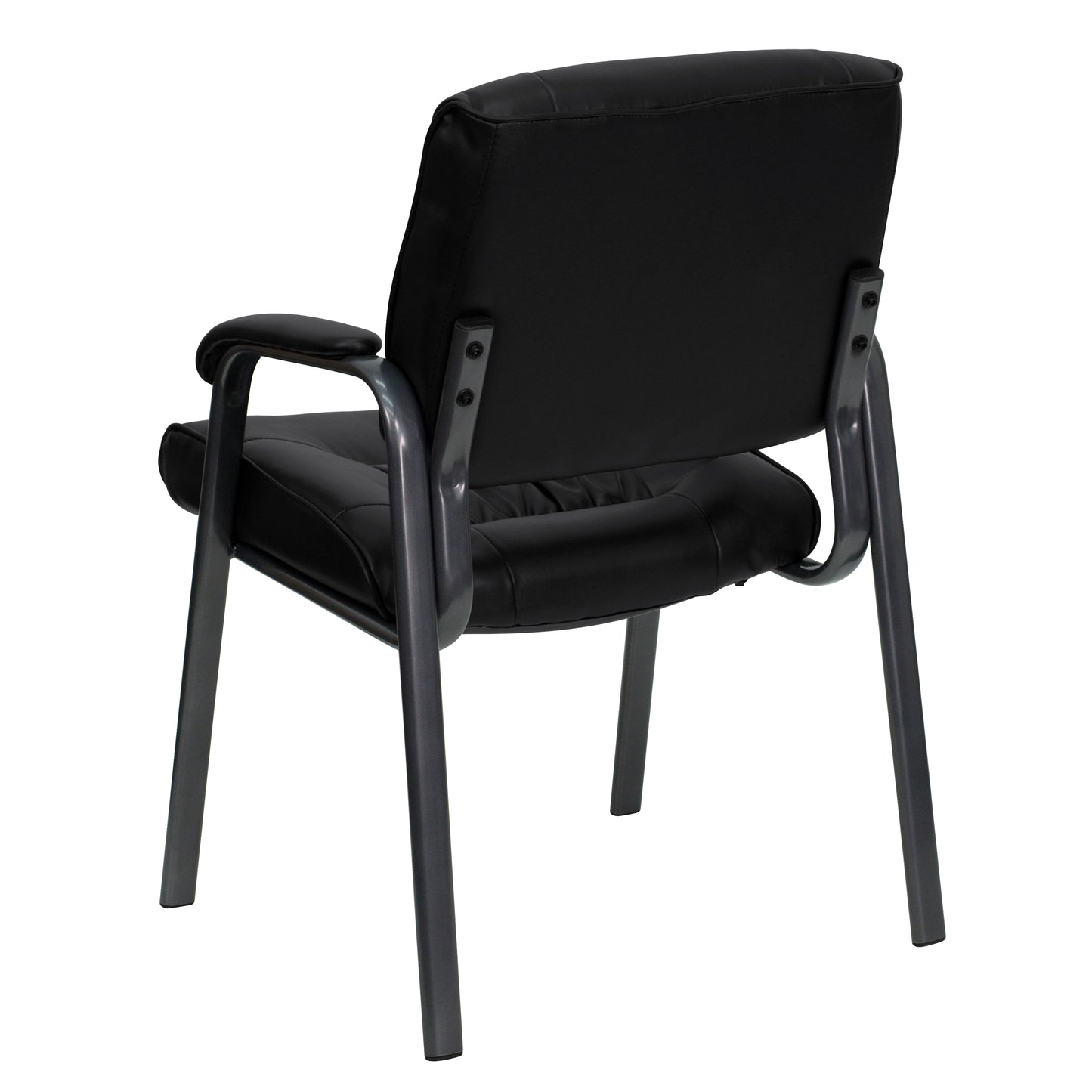 Haeger Black LeatherSoft Executive Side Reception Chair with Titanium Gray Powder Coated Frame Black LeatherSoft/Titanium Gray Frame