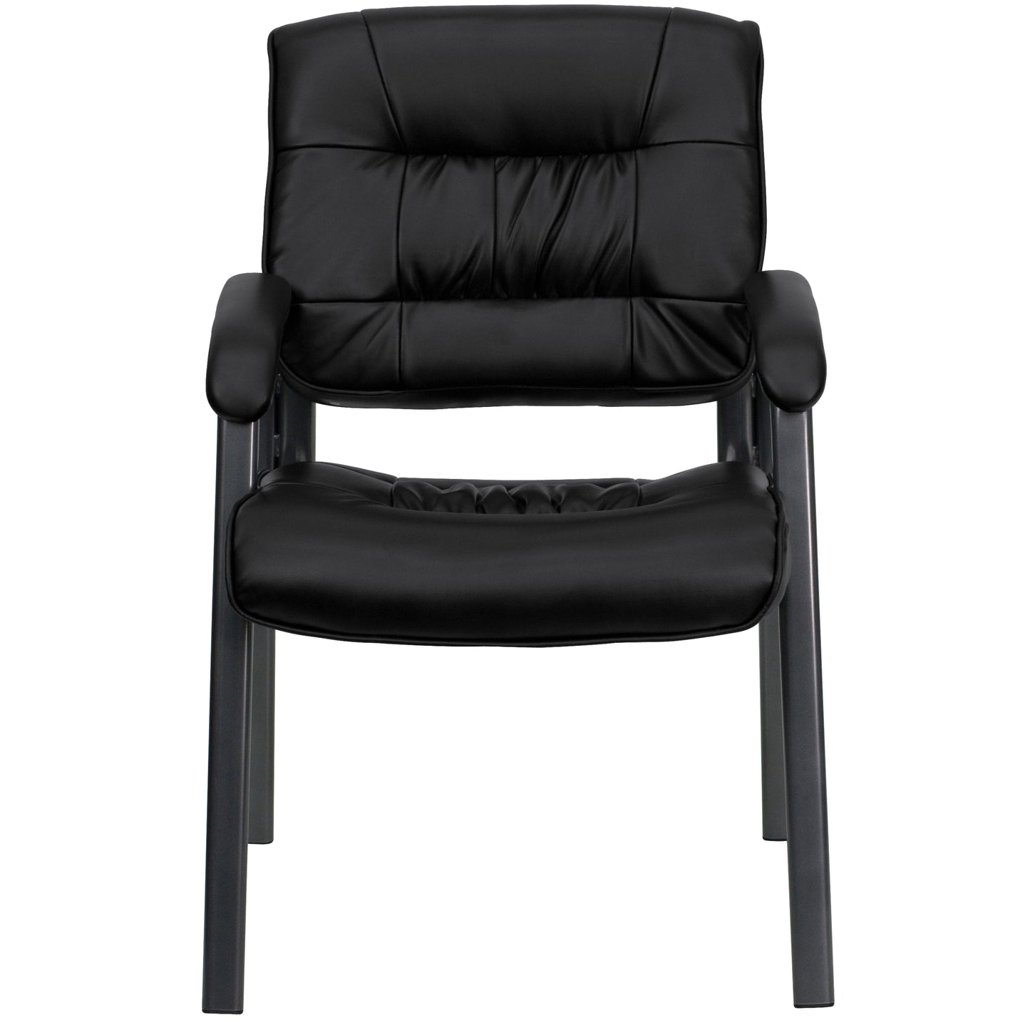 Haeger Black LeatherSoft Executive Side Reception Chair with Titanium Gray Powder Coated Frame Black LeatherSoft/Titanium Gray Frame