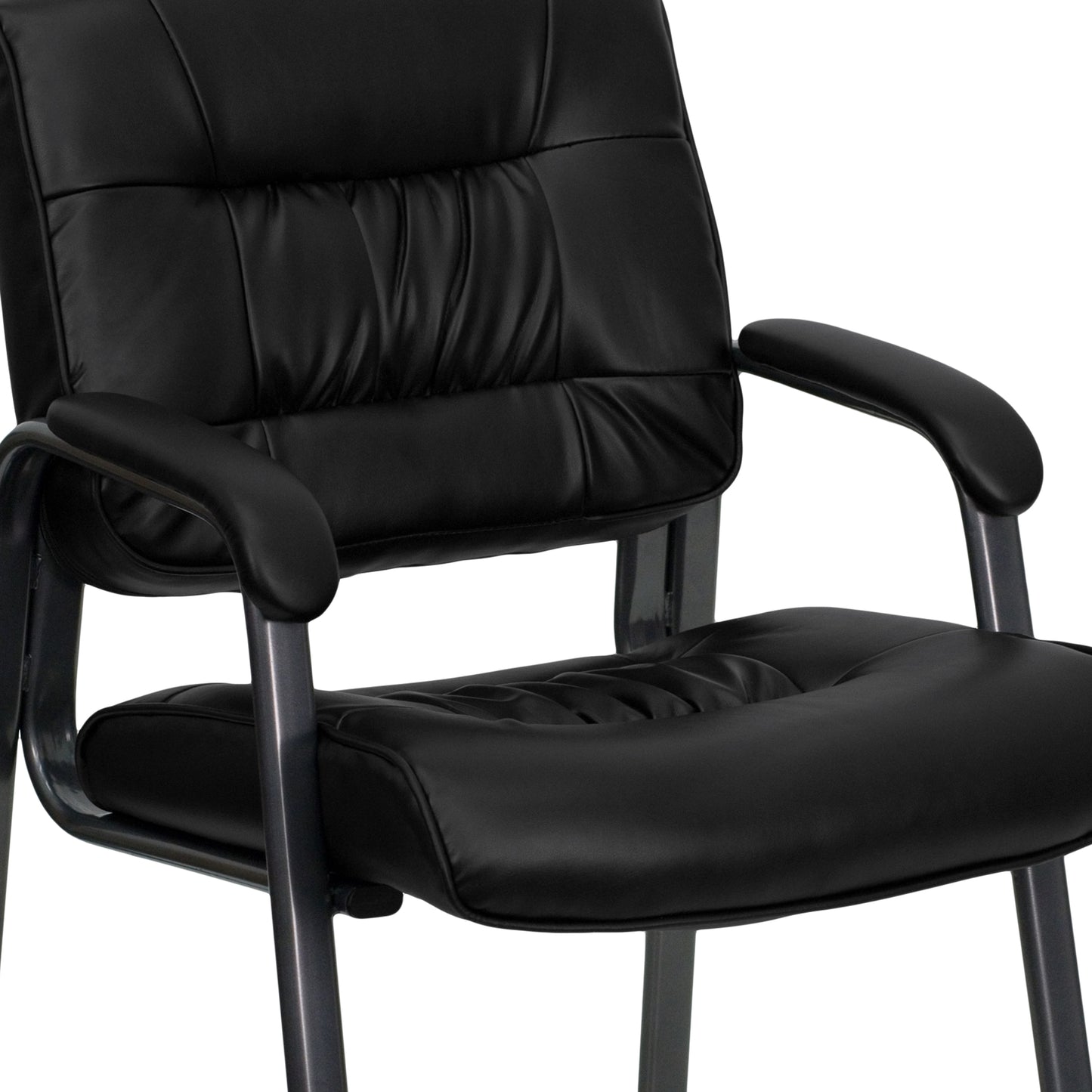 Haeger Black LeatherSoft Executive Side Reception Chair with Titanium Gray Powder Coated Frame Black LeatherSoft/Titanium Gray Frame