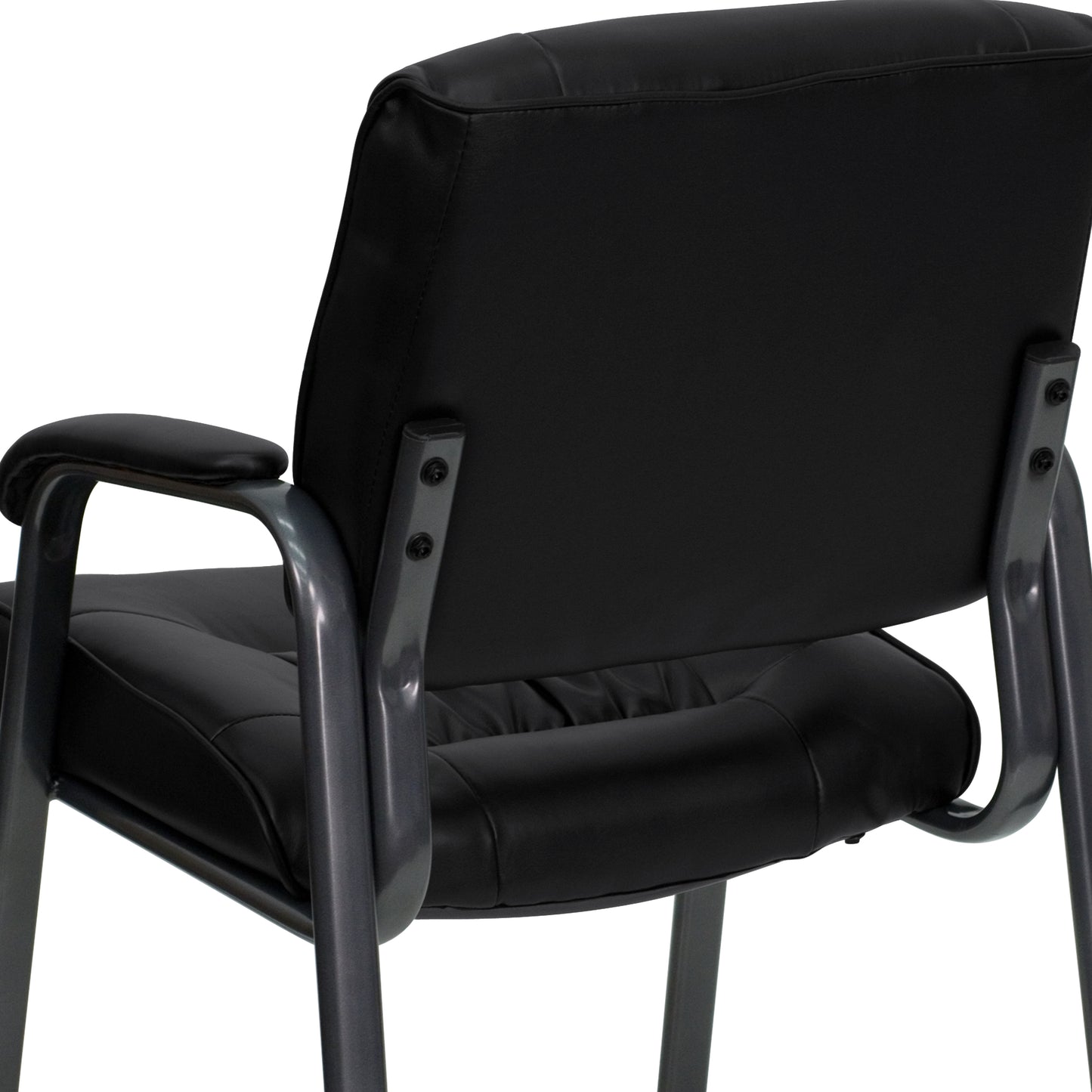 Haeger Black LeatherSoft Executive Side Reception Chair with Titanium Gray Powder Coated Frame Black LeatherSoft/Titanium Gray Frame