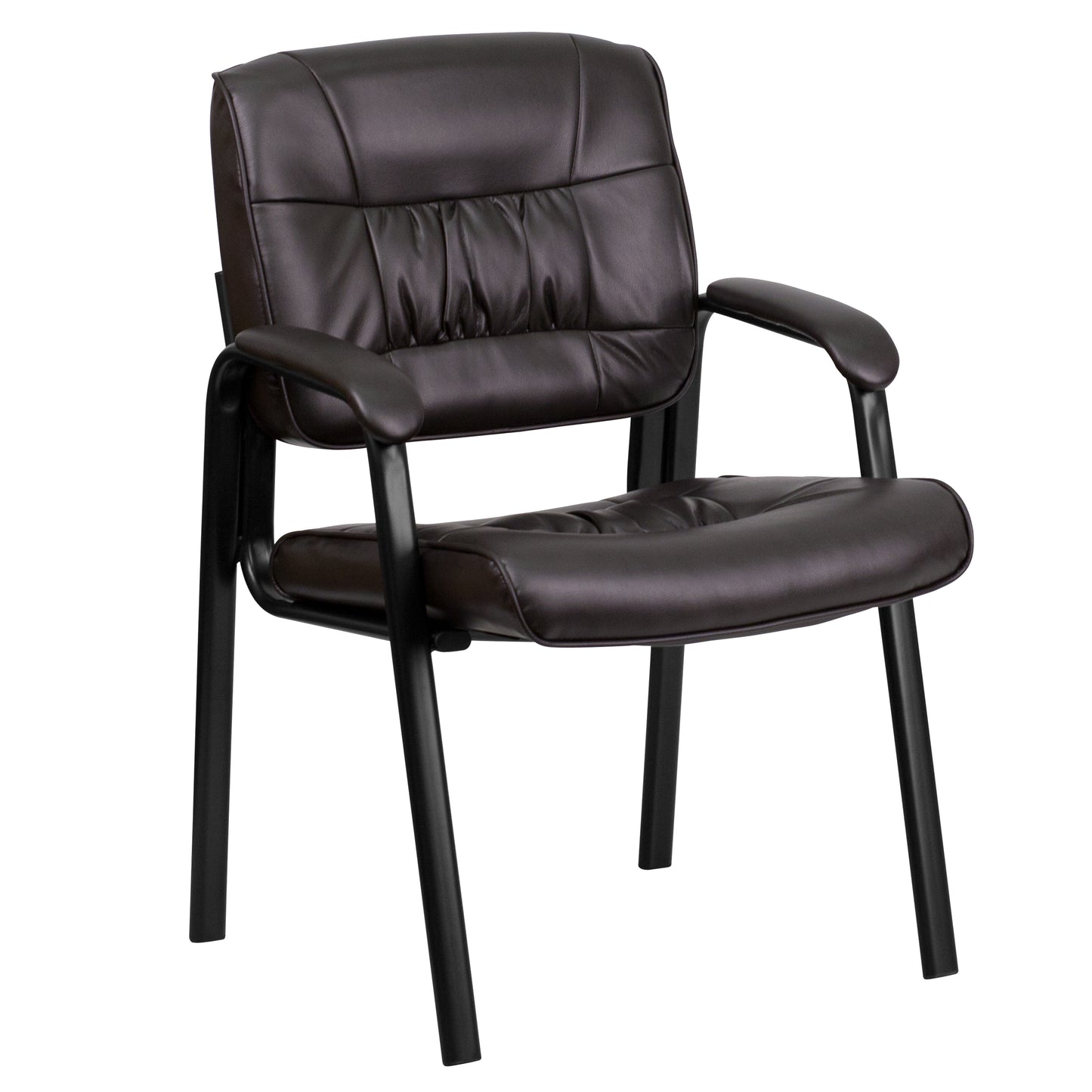 Haeger Brown LeatherSoft Executive Side Reception Chair with Black Metal Frame Brown LeatherSoft/Black Frame
