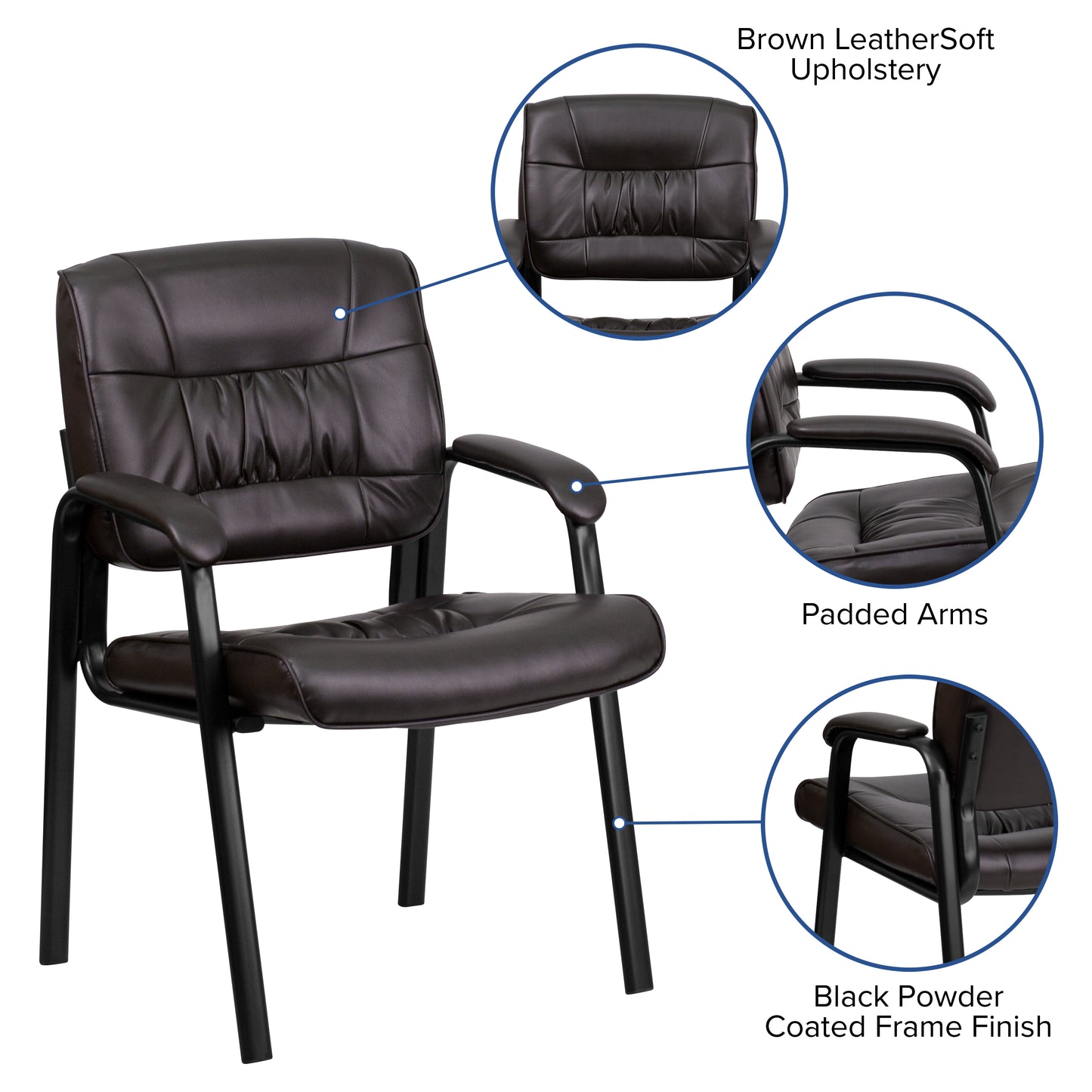Haeger Brown LeatherSoft Executive Side Reception Chair with Black Metal Frame Brown LeatherSoft/Black Frame