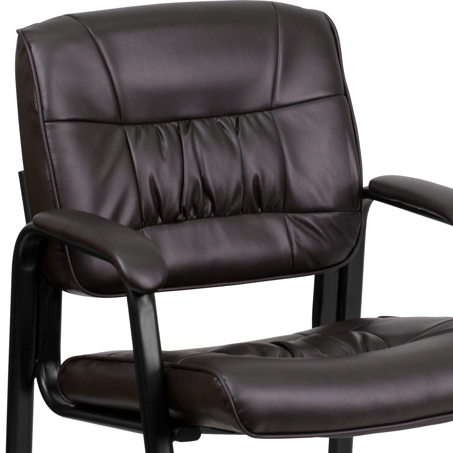 Haeger Brown LeatherSoft Executive Side Reception Chair with Black Metal Frame Brown LeatherSoft/Black Frame