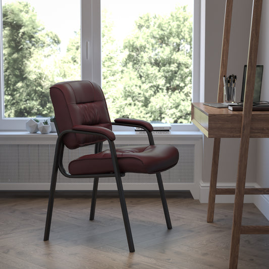 Haeger Burgundy LeatherSoft Executive Side Reception Chair with Black Metal Frame Burgundy LeatherSoft/Black Frame
