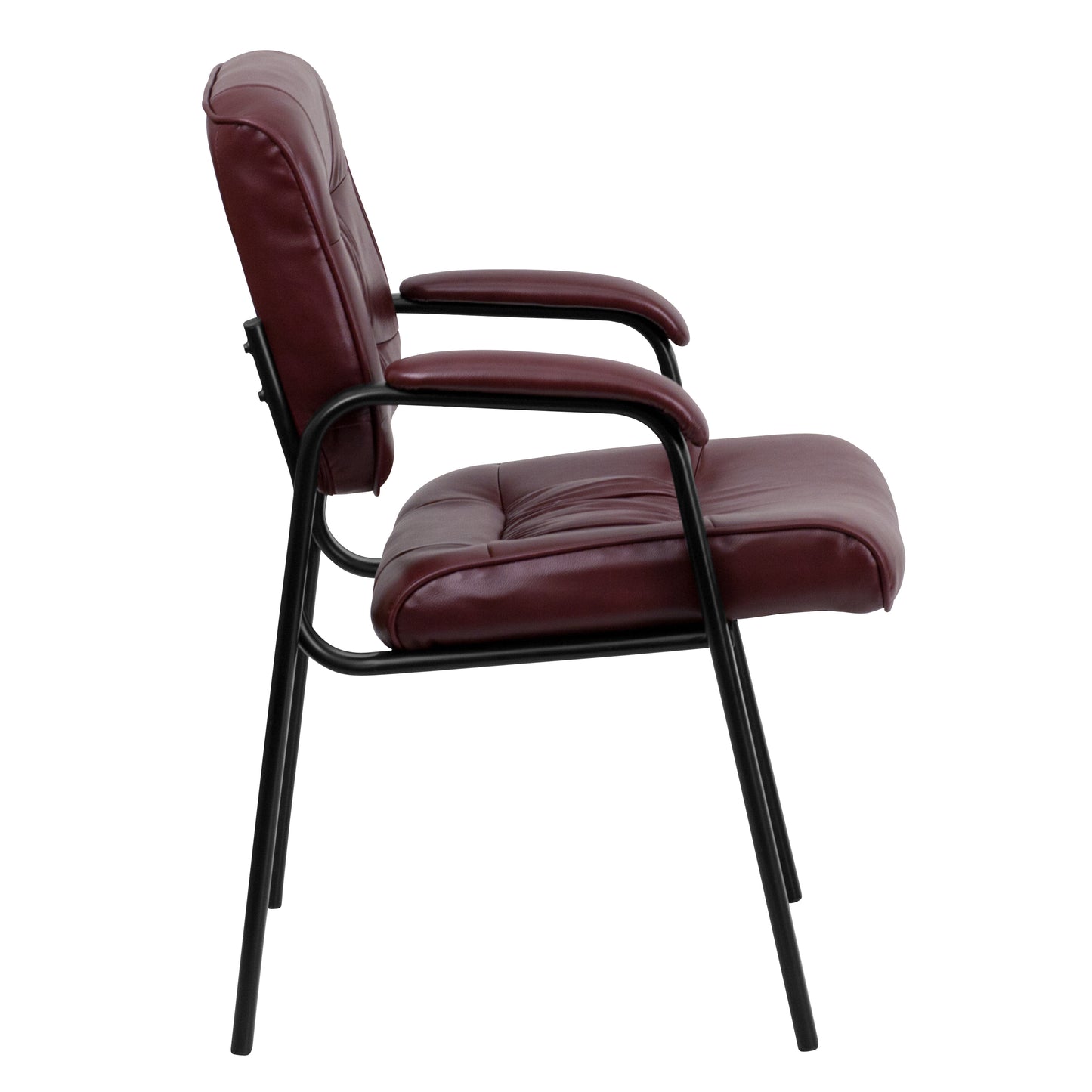 Haeger Burgundy LeatherSoft Executive Side Reception Chair with Black Metal Frame Burgundy LeatherSoft/Black Frame