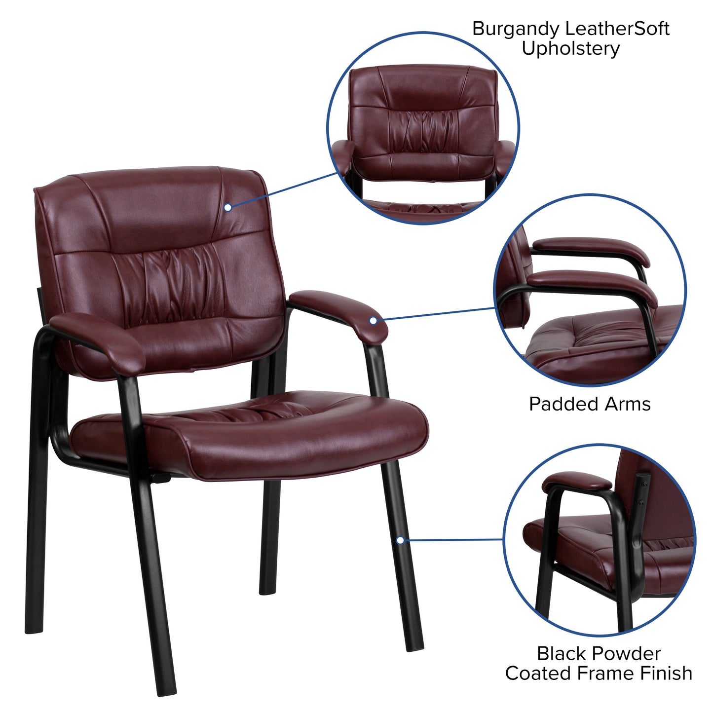 Haeger Burgundy LeatherSoft Executive Side Reception Chair with Black Metal Frame Burgundy LeatherSoft/Black Frame