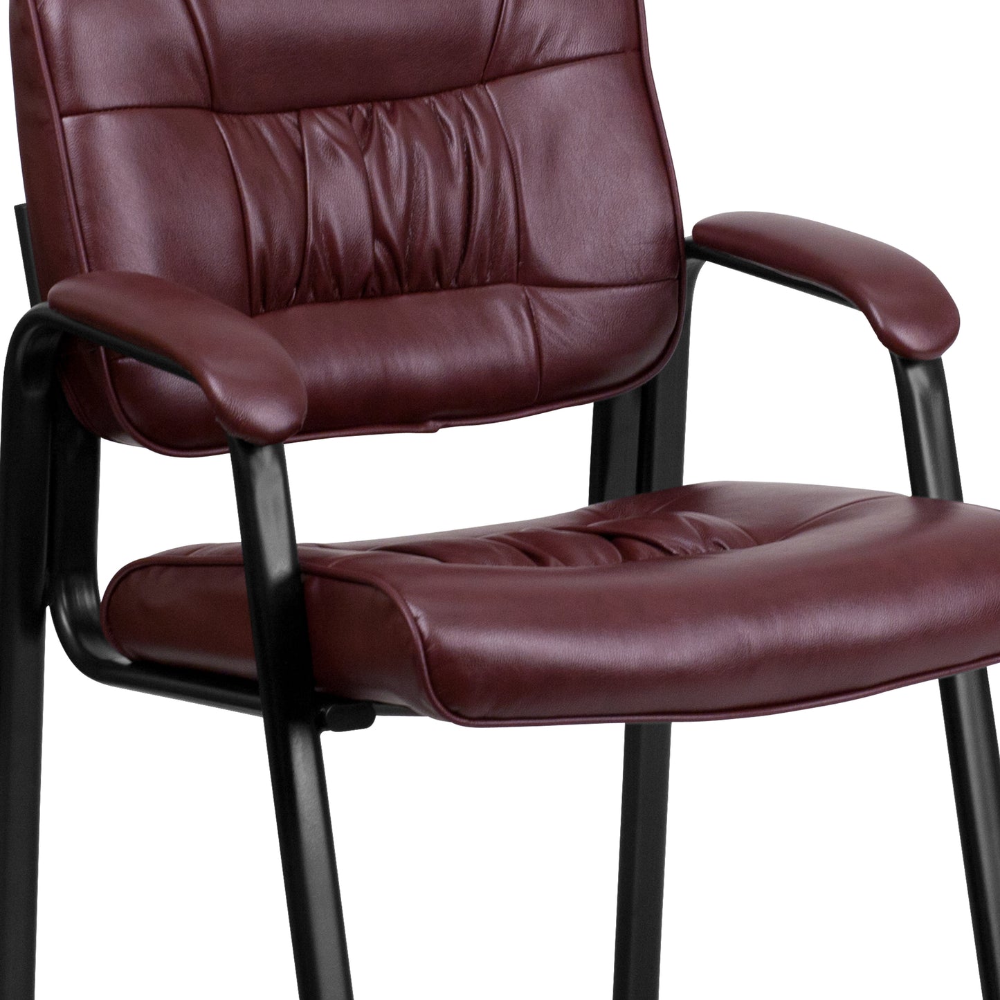 Haeger Burgundy LeatherSoft Executive Side Reception Chair with Black Metal Frame Burgundy LeatherSoft/Black Frame
