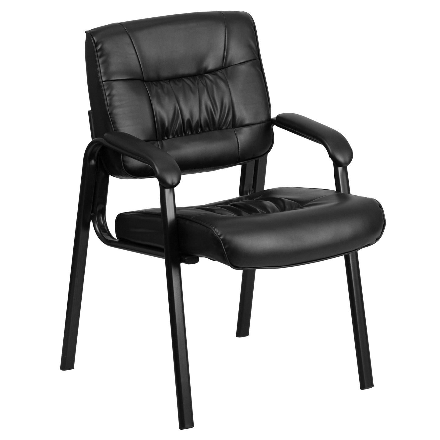 Haeger Black LeatherSoft Executive Side Reception Chair with Black Metal Frame Black LeatherSoft/Black Frame