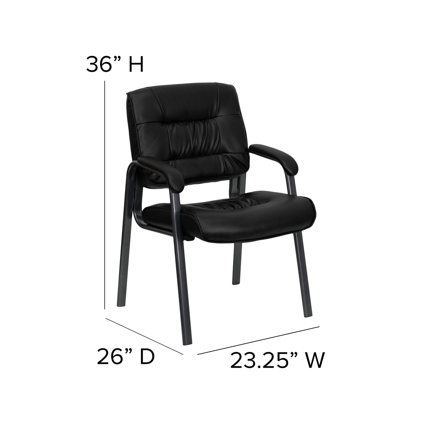 Haeger Black LeatherSoft Executive Side Reception Chair with Black Metal Frame Black LeatherSoft/Black Frame