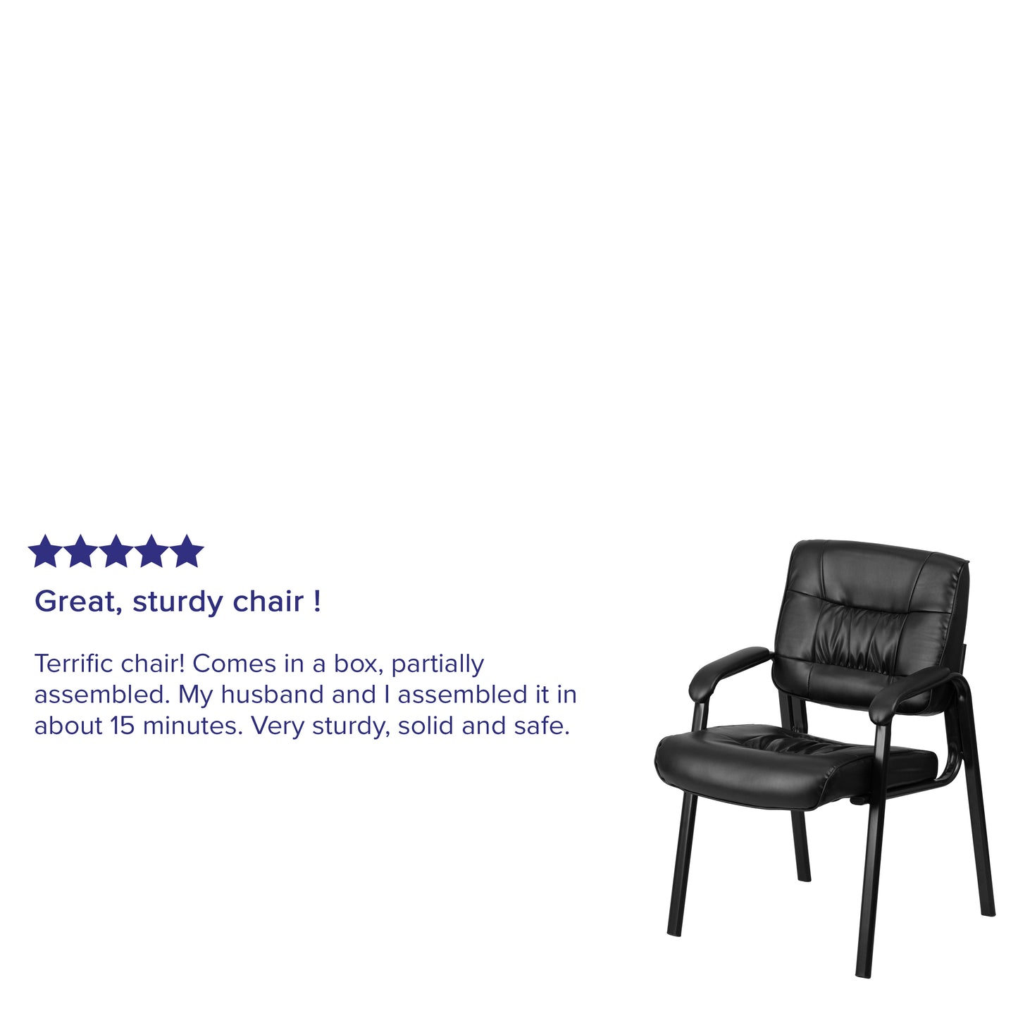 Haeger Black LeatherSoft Executive Side Reception Chair with Black Metal Frame Black LeatherSoft/Black Frame