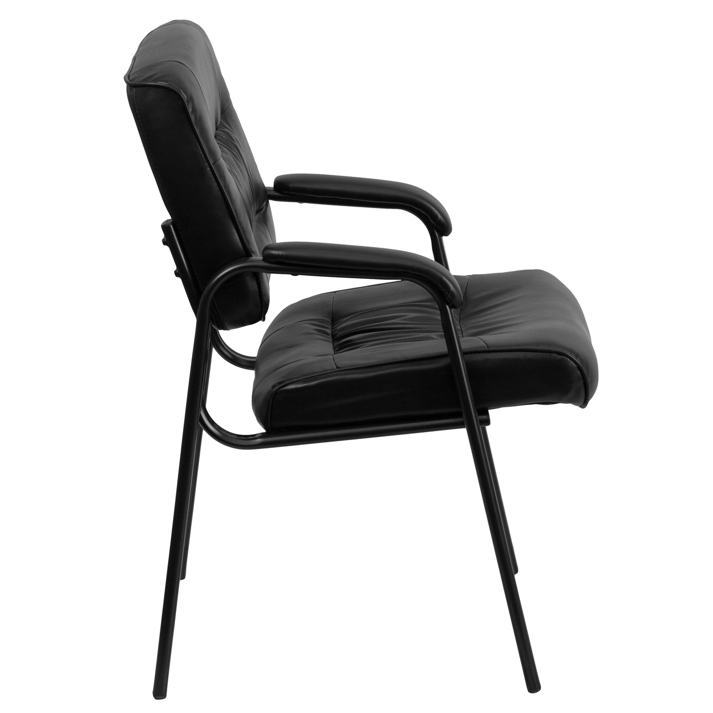 Haeger Black LeatherSoft Executive Side Reception Chair with Black Metal Frame Black LeatherSoft/Black Frame