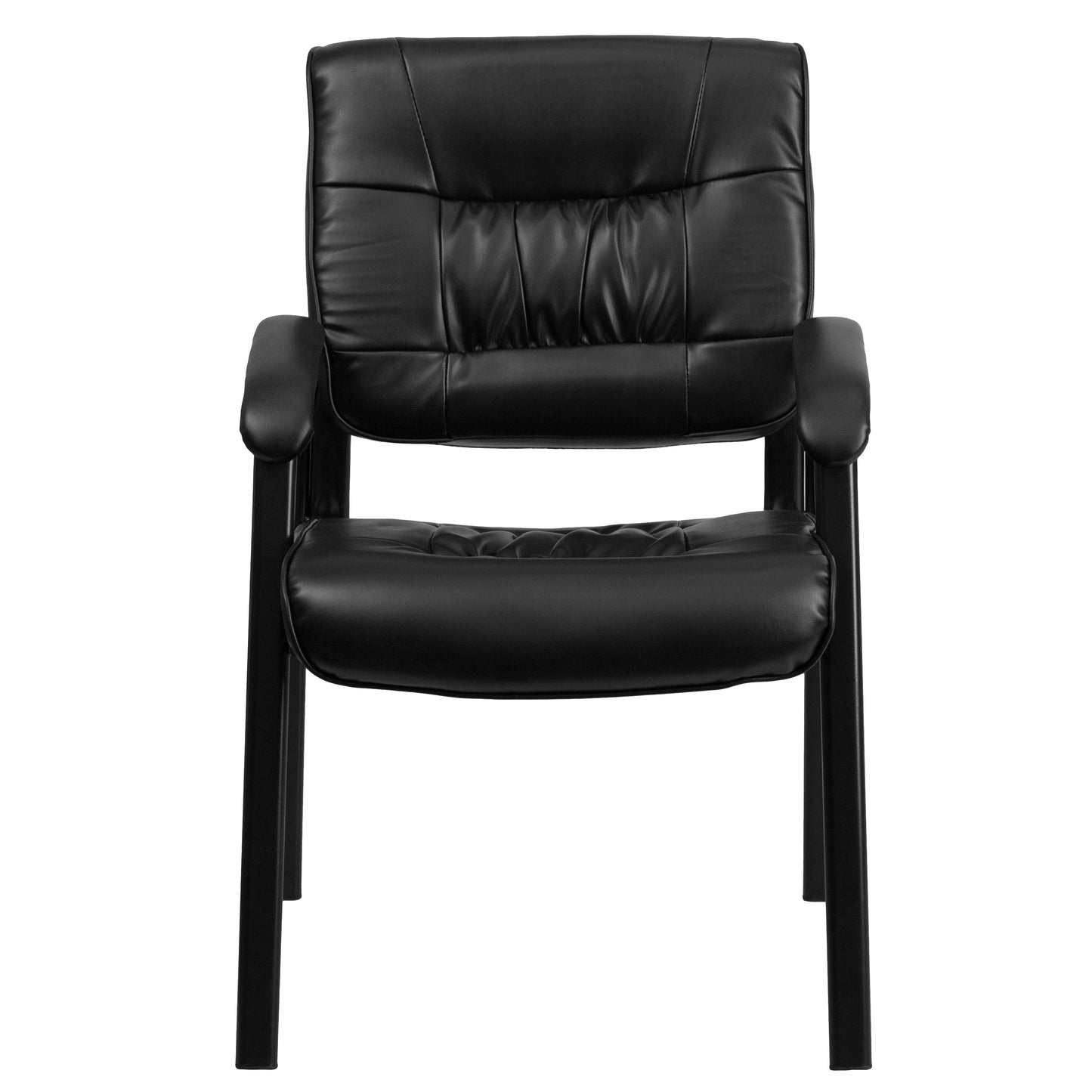 Haeger Black LeatherSoft Executive Side Reception Chair with Black Metal Frame Black LeatherSoft/Black Frame