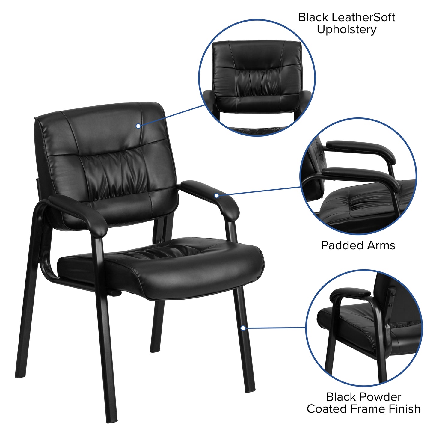 Haeger Black LeatherSoft Executive Side Reception Chair with Black Metal Frame Black LeatherSoft/Black Frame