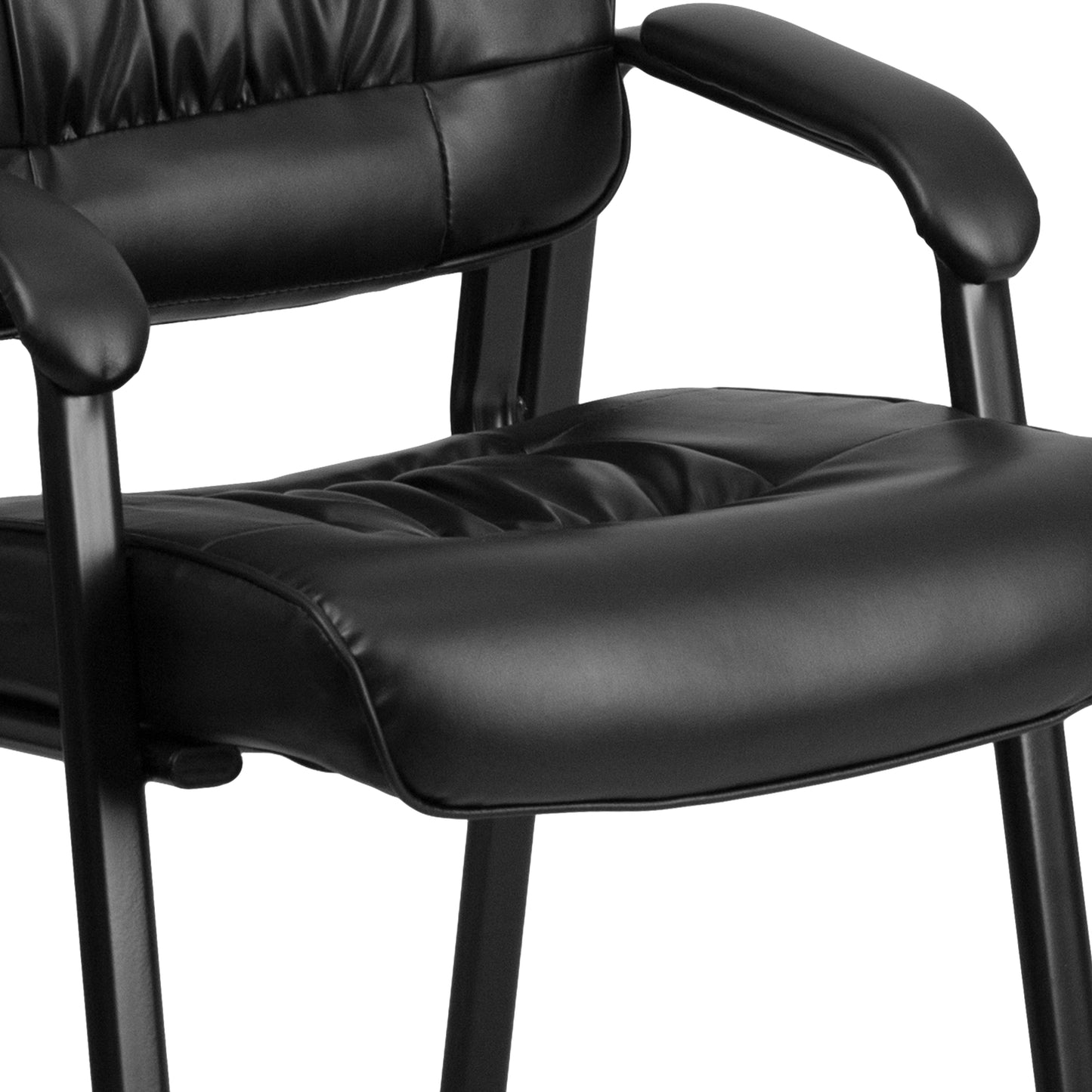 Haeger Black LeatherSoft Executive Side Reception Chair with Black Metal Frame Black LeatherSoft/Black Frame
